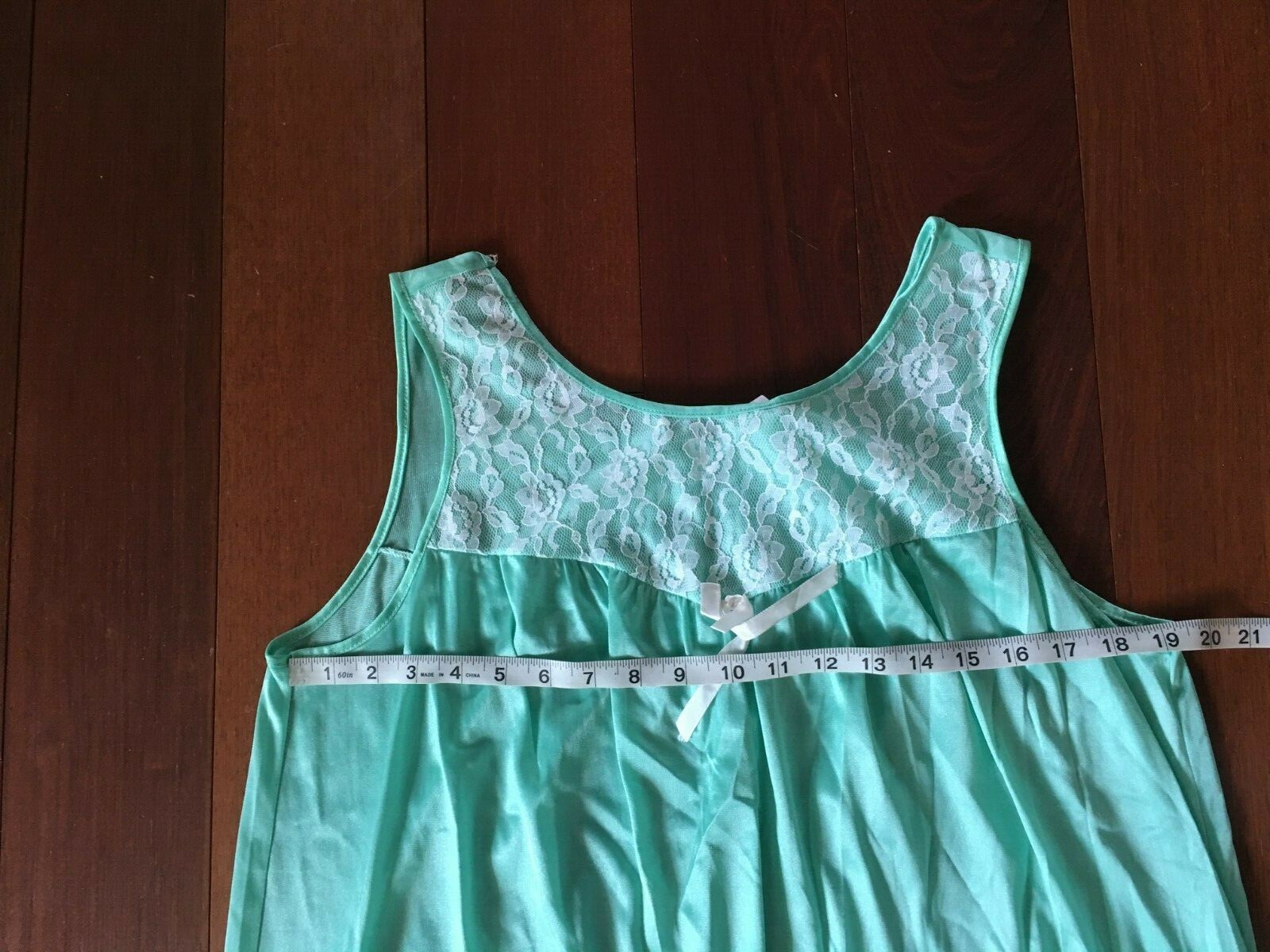 Vtg Sea Foam Green BEAU TRIX Nylon lace full length nightgown size 44