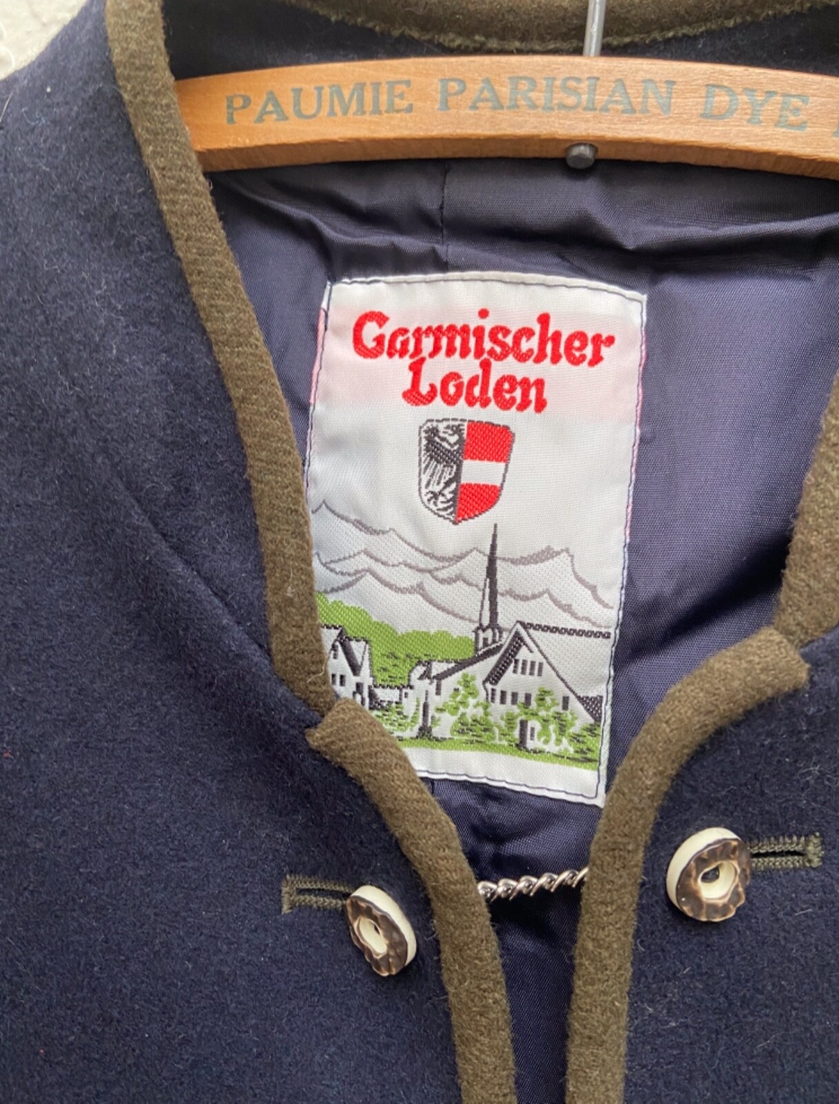 Garmischer LODEN Navy Wool Blazer Jacket Chain Buttons Bavarian Wool sz 46