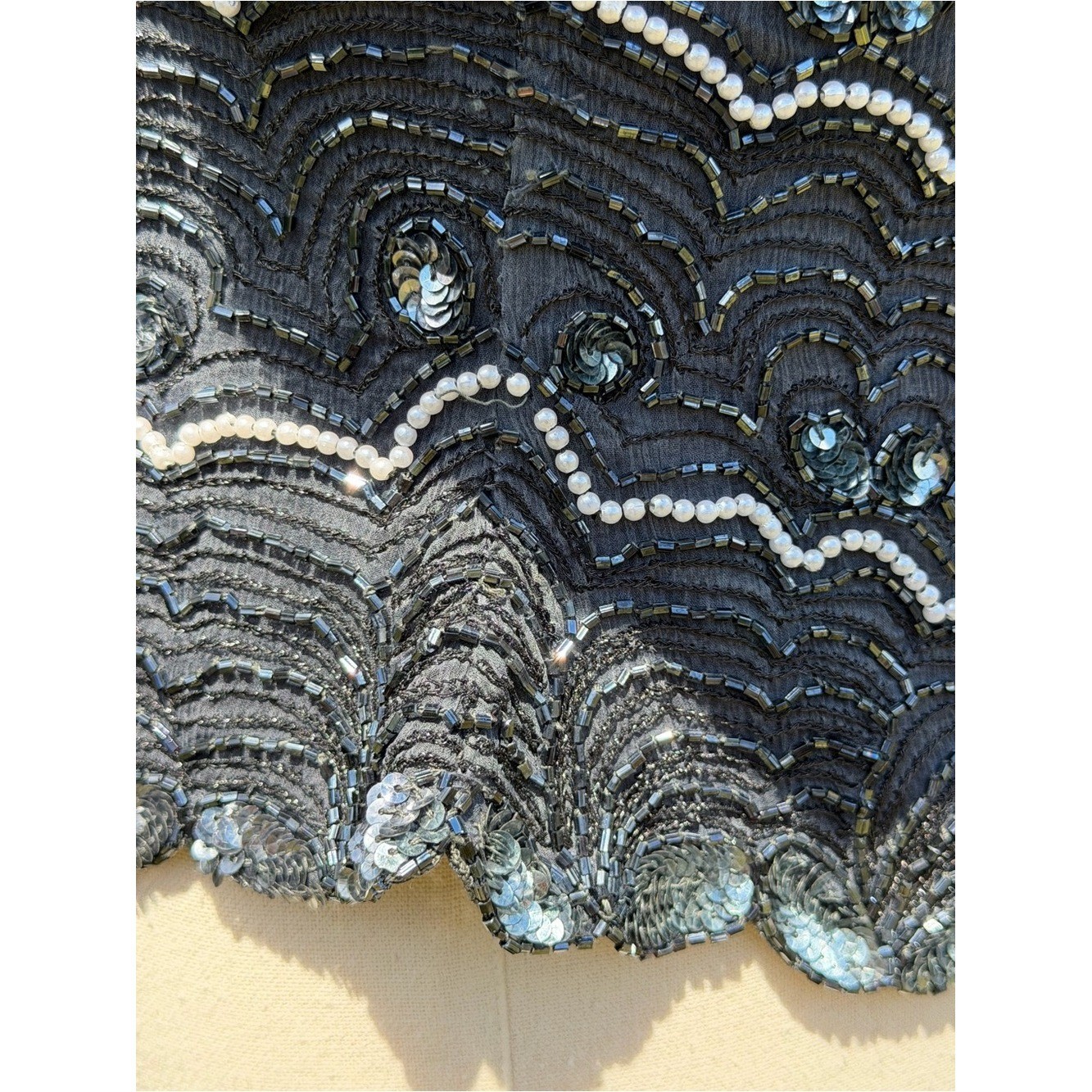 Vintage Adrianna Papell Evening Silk Beaded Pearl Sequin Art Deco Gatsby Top