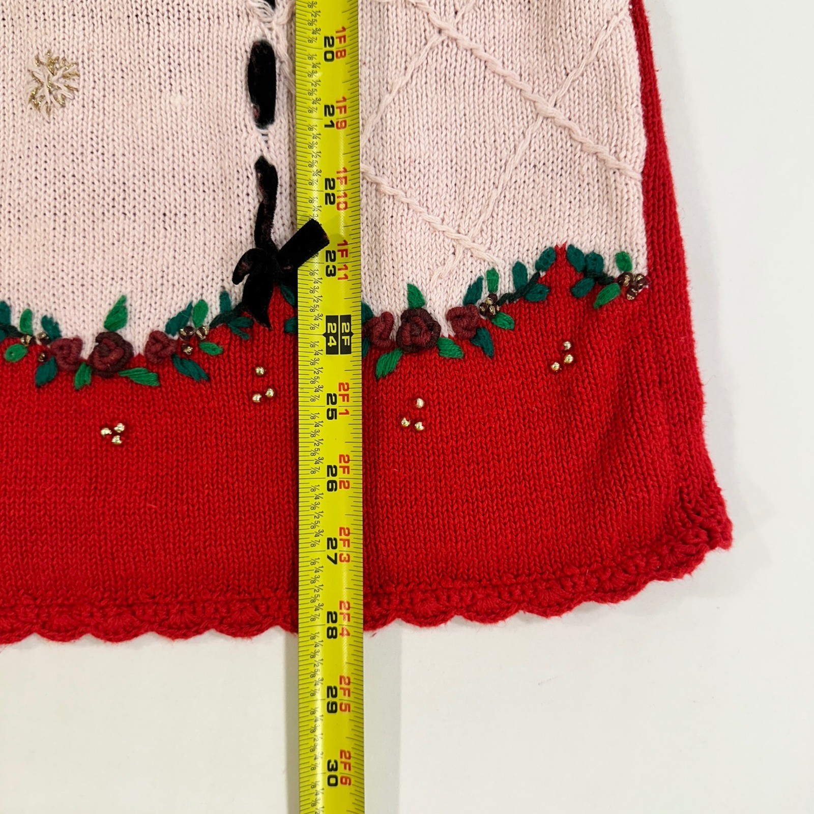Beldoch Popper Vintage Christmas Sweater XL Tall Red Embroidered Tree Ramie