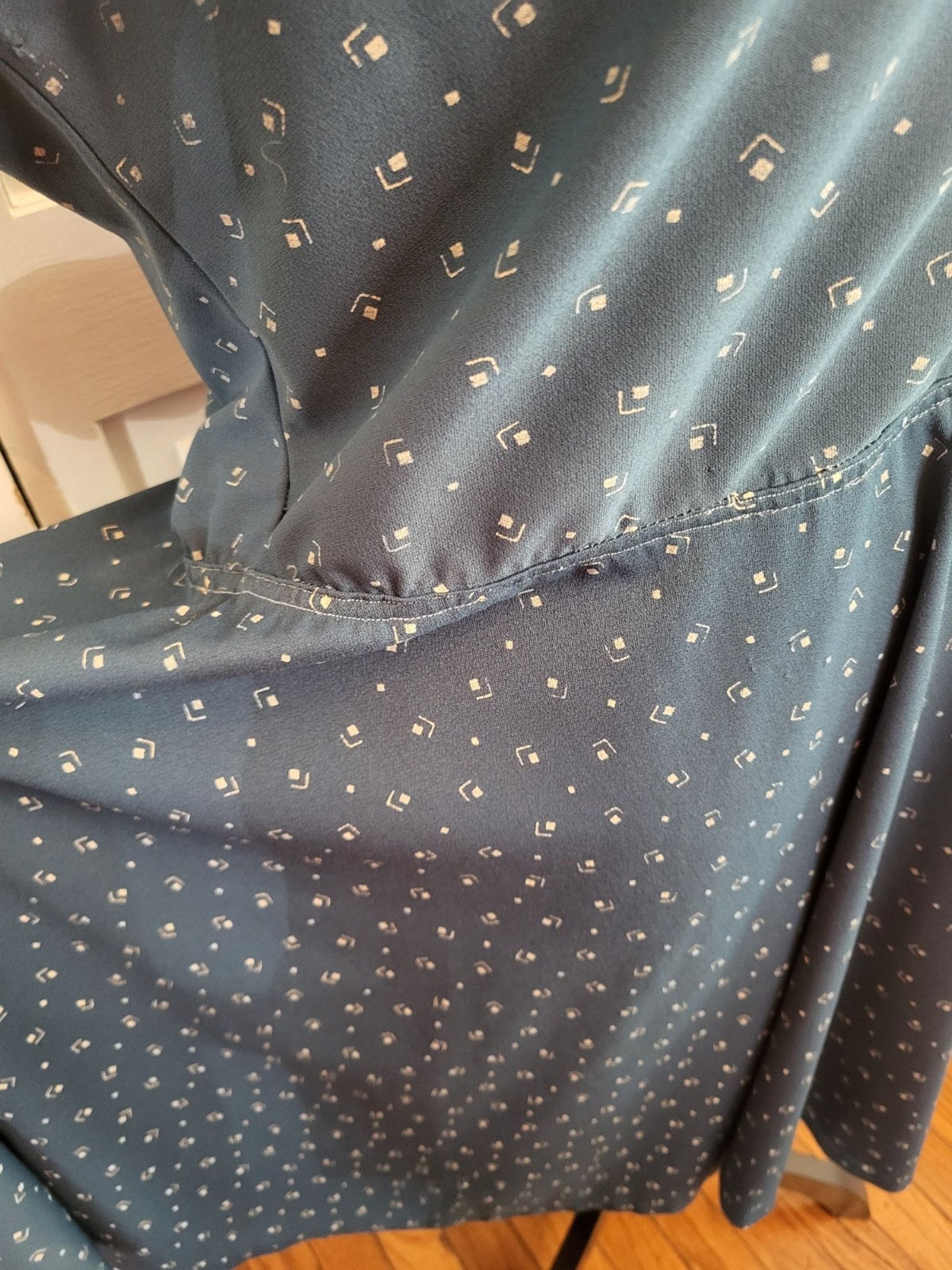Vintage 70s/80s Teal Geometric Print Shirt Waist Dress 14 Trad Wife Retro Twee