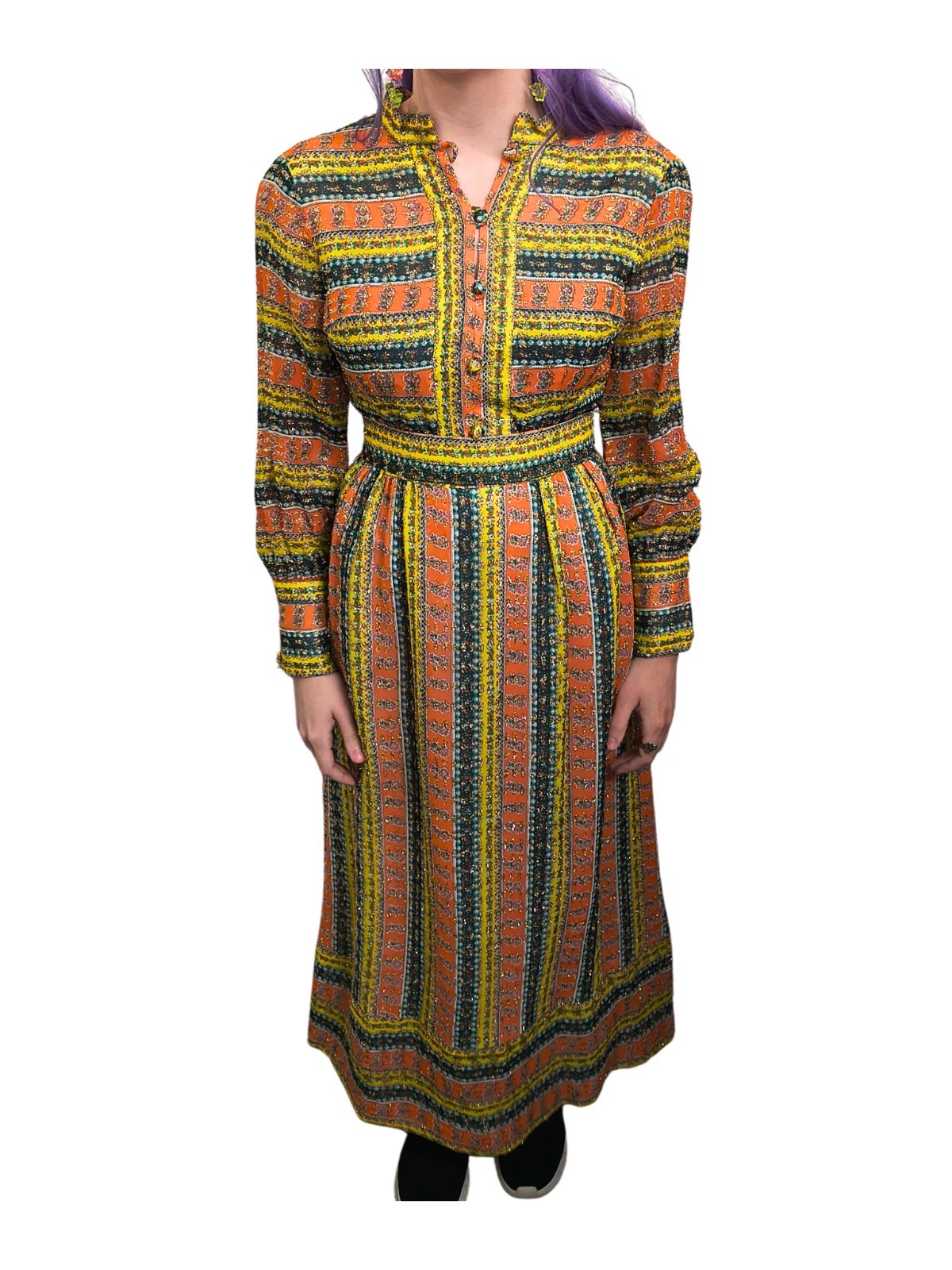 Vintage Michigan Ave Boho Metallic Maxi Long Cocktail Dress Size S 2 1960-1970s