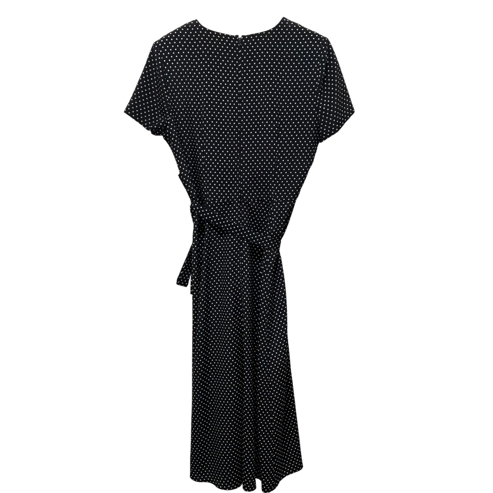 Vintage DJ Summers Polka Dot Wrap Midi Dress Black White Size 14 80s Belted