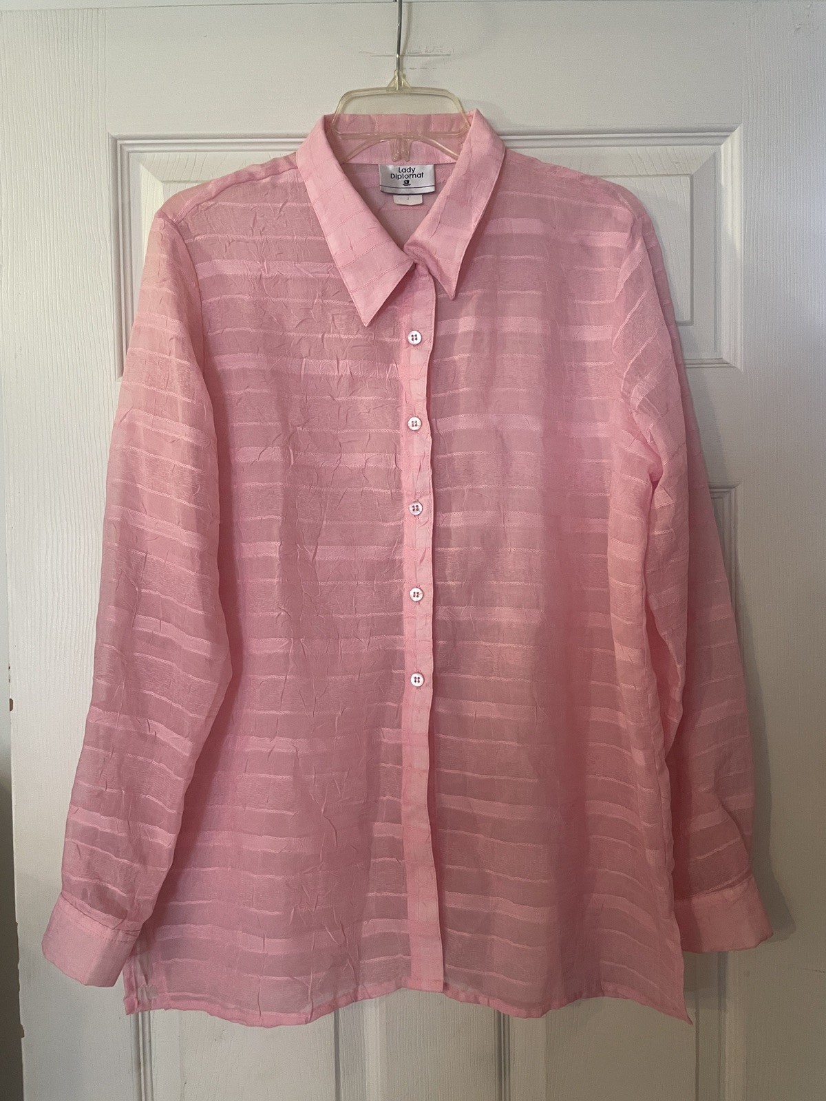 VTG Lady Diplomat Made in USA Women’s Pink Long Sleeve Button Up Blouse Sz 12