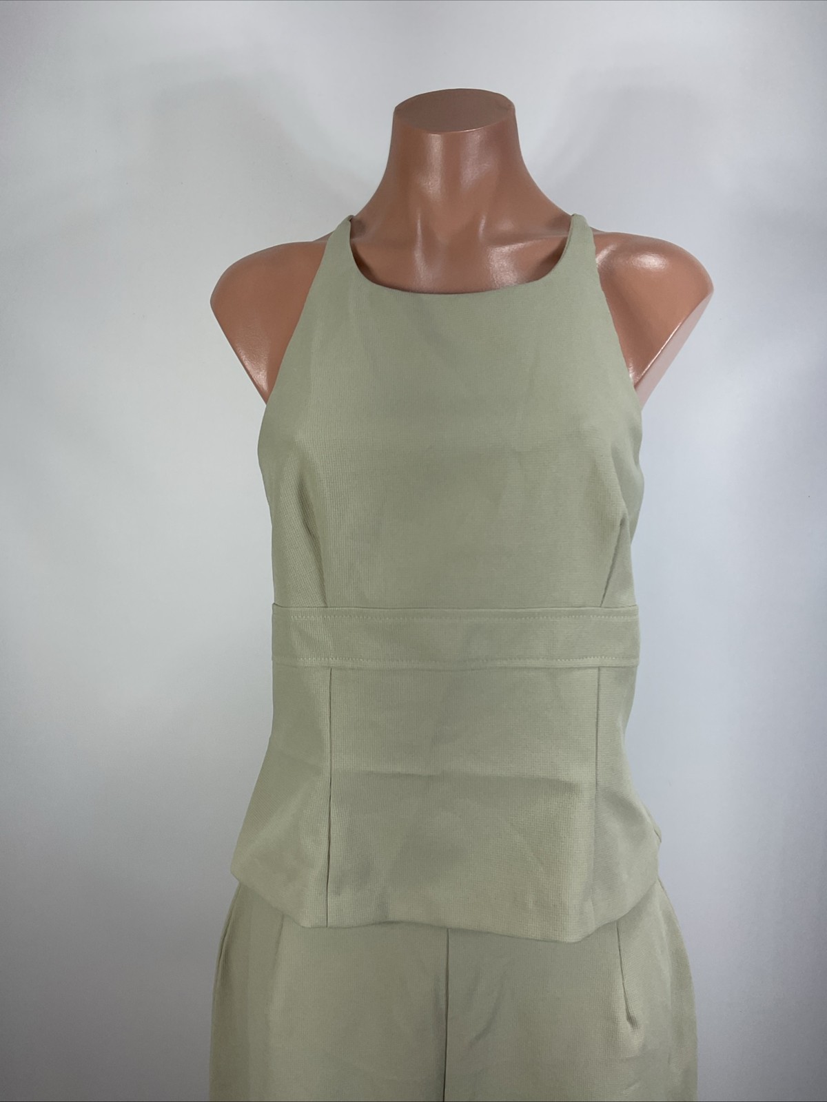 Vintage 90s y2k City Triangles Beige Olive 2pc Pant Tank Suit Set Office Career