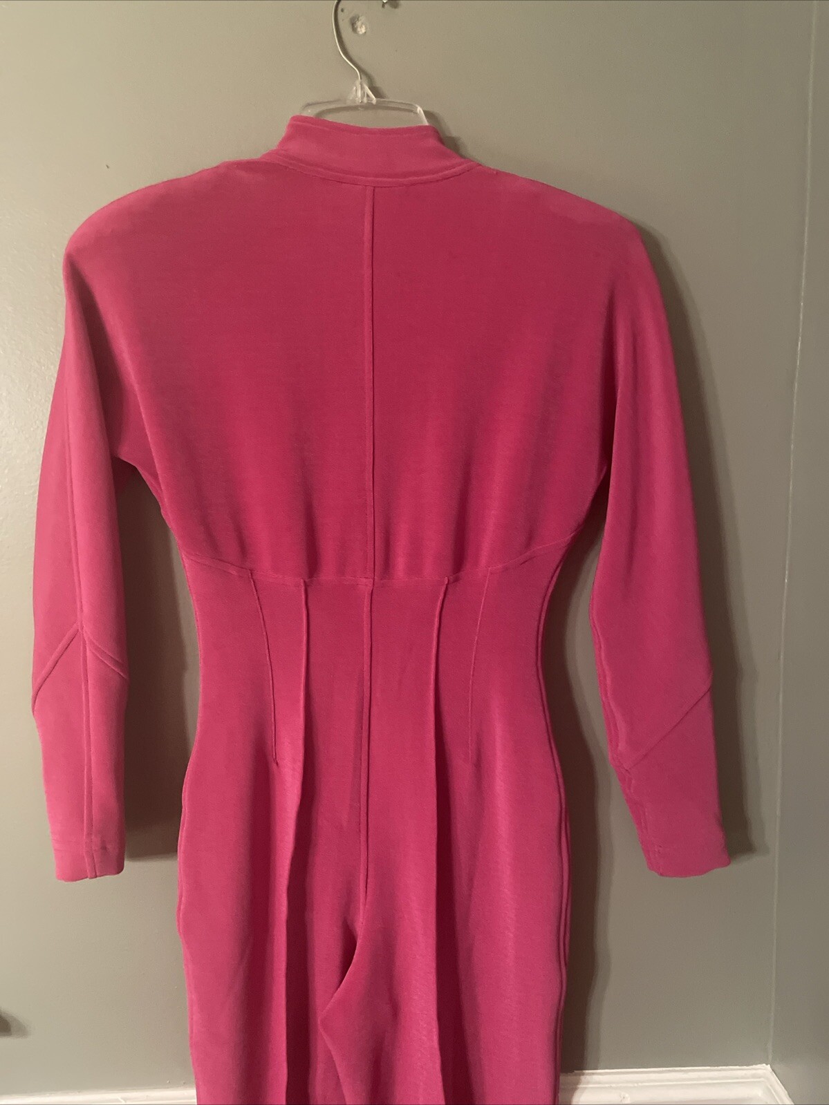 Vtg Tadaski Hot Pink Zippered Jumpsuit Shoulder pads And Stirrups Size S Rare