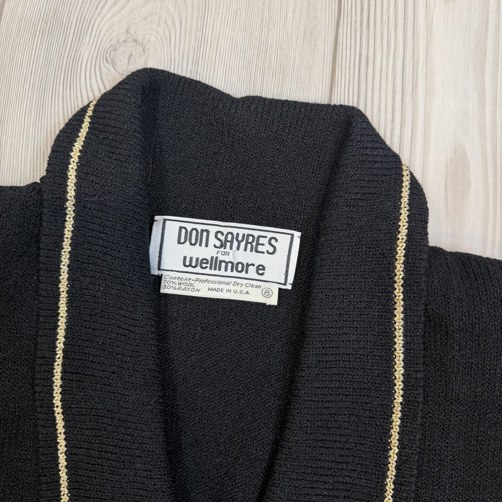 Vintage Don Sayres For Wellmore Wool Blend Black Blazer Gold Embellishment 8