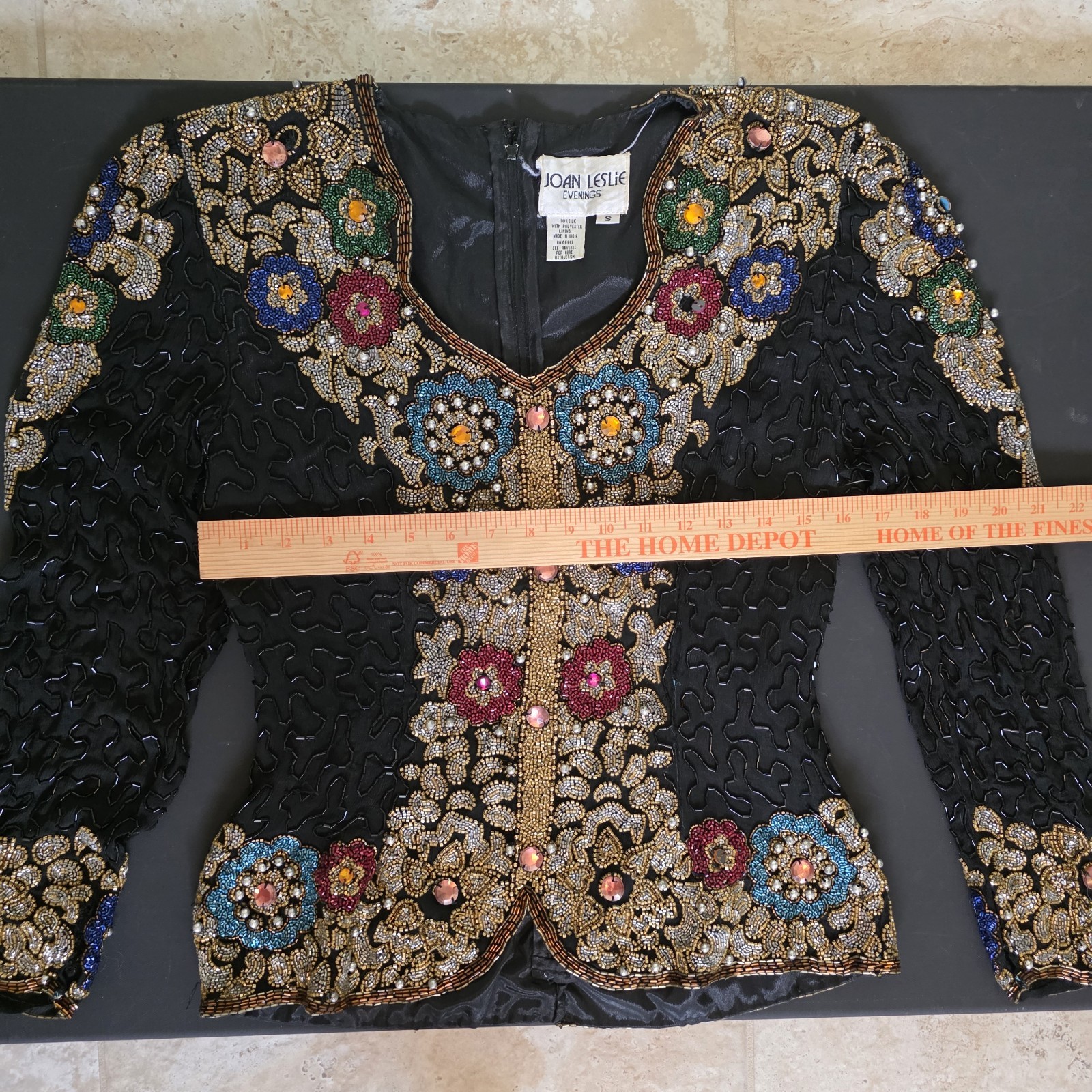 Joan Leslie Evenings Vintage 100% Silk Sequin Beaded Formal Blouse Top Size S