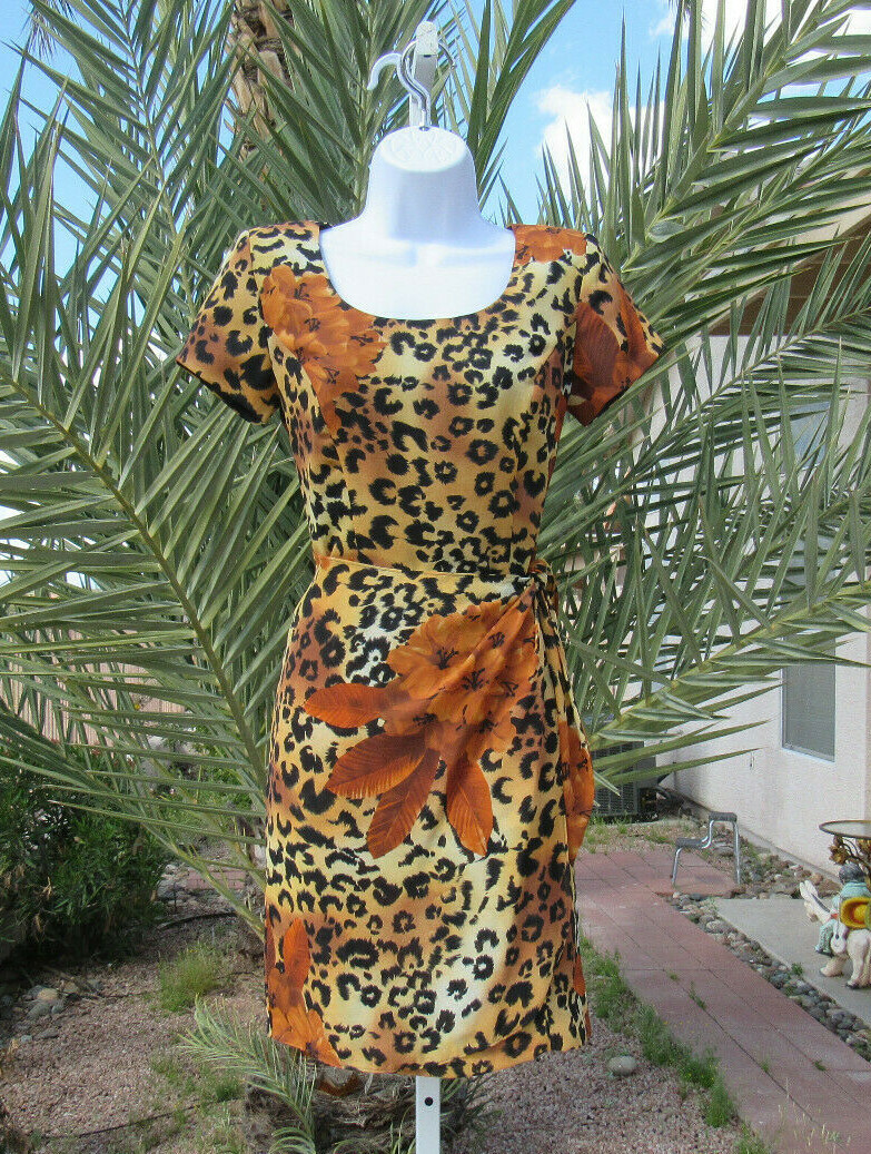 VTG 1980s JESSICA HOWARD SIZE 4 LEOPARD PRINT DRESS WITH OVERLAP POLYESTER