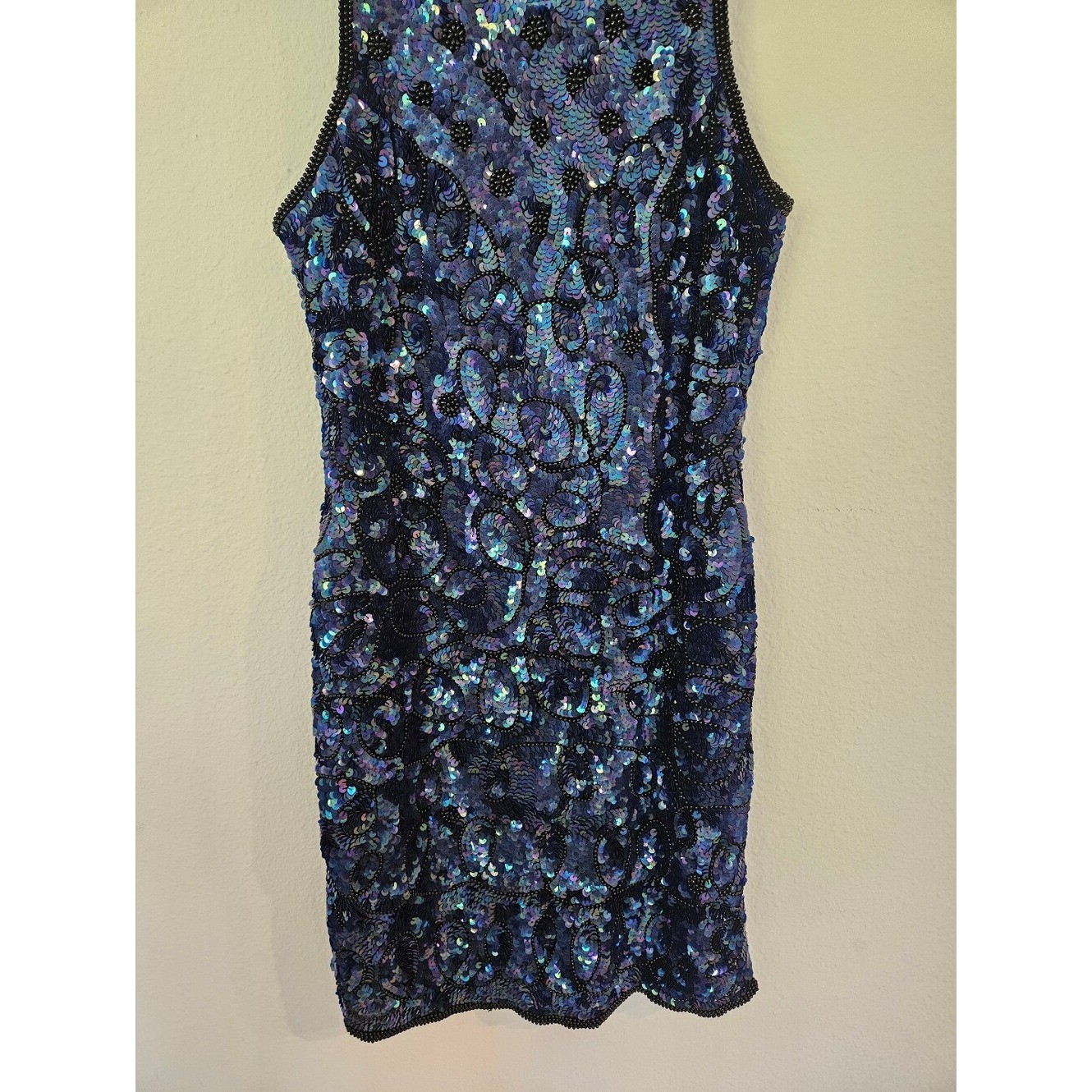 Vintage La Davina 80’s Silk Sequined High Neck Sequin Party Dress