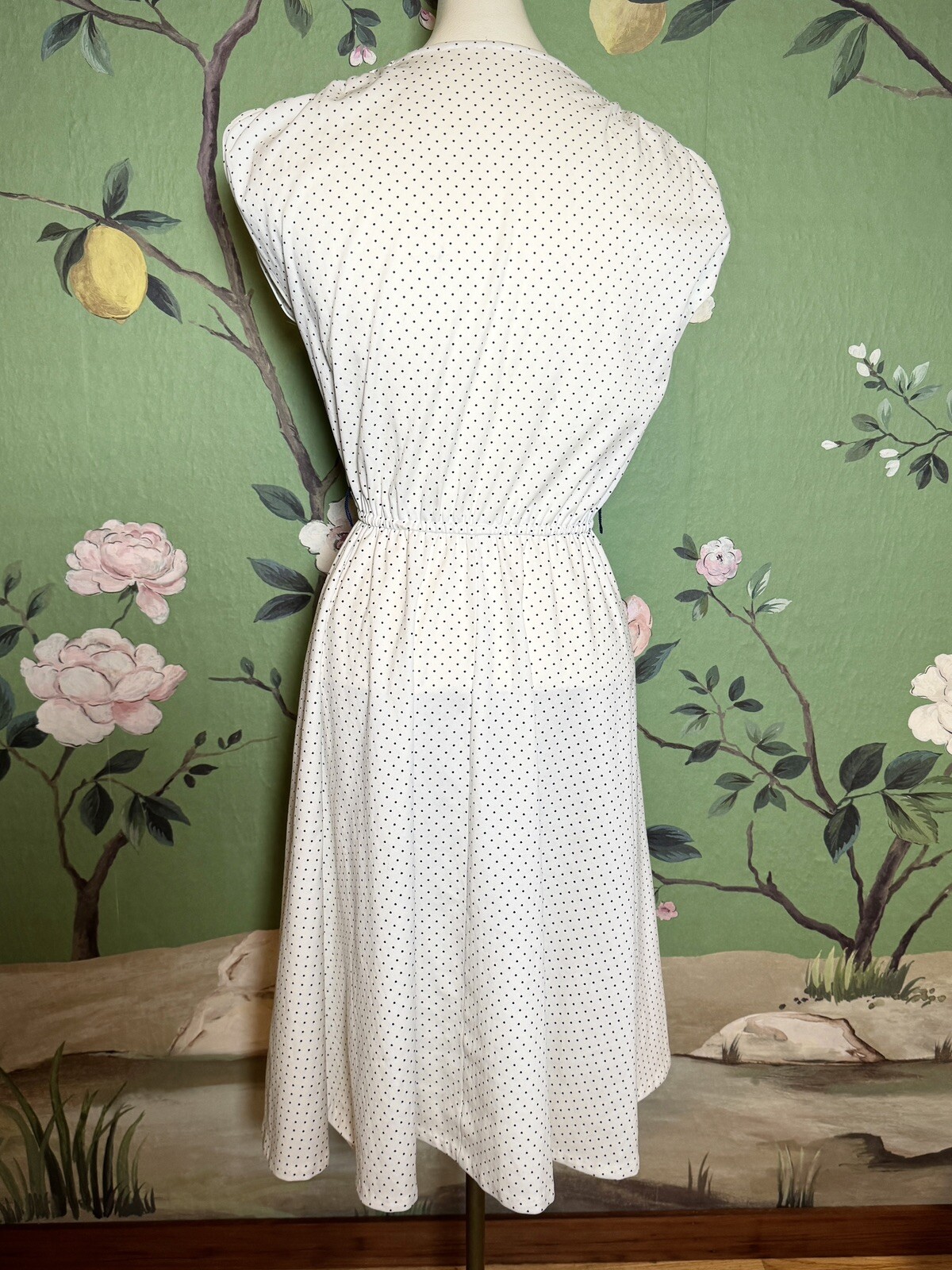 Vintage 1970’s Does 1950’s White Polka Dot Marilyn Monroe Wrap Dress Cap Sleeves