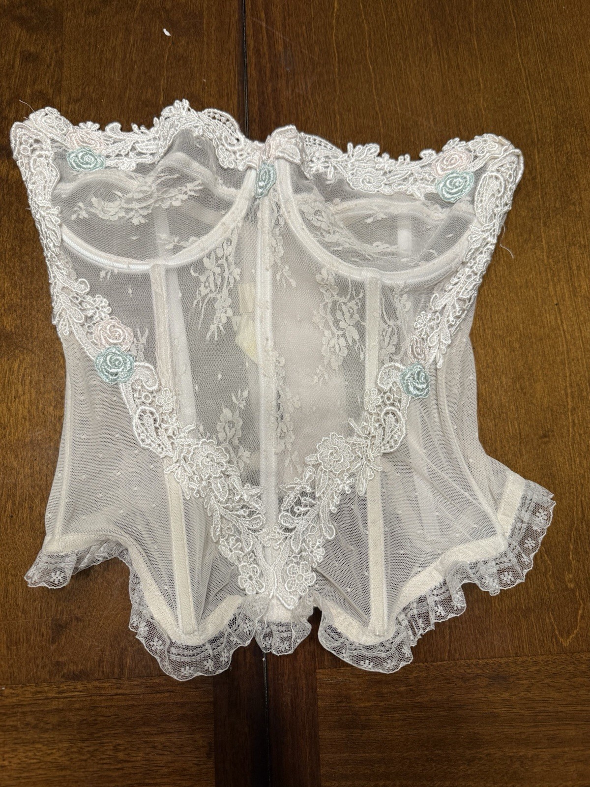 Victoria Secrets vintage beautiful boned corset bustier lace floral shear 36 B