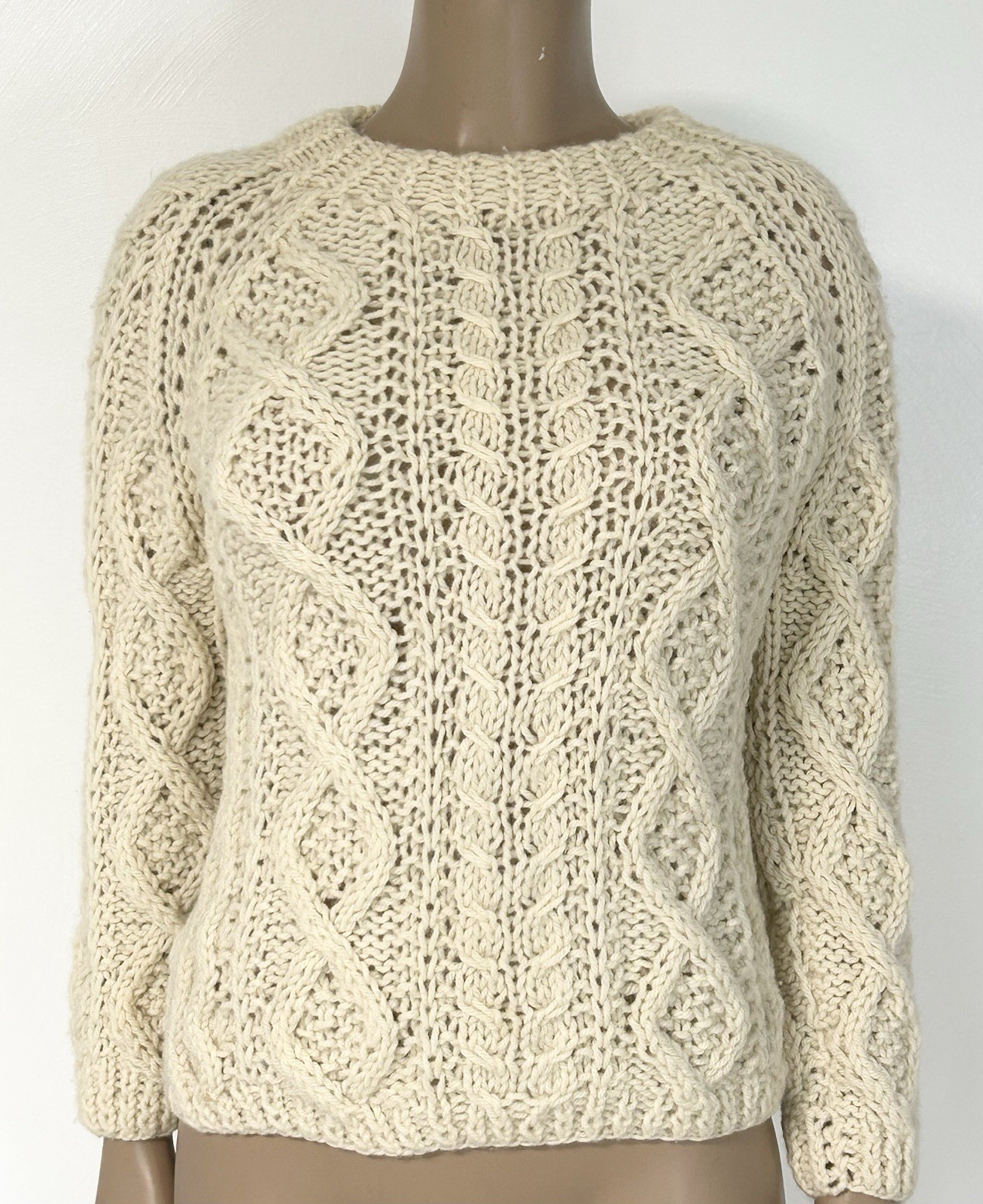 Vtg Russ Sweater 100% Wool Made In Italy Medium Cottagecore Cable Knit Fisherman