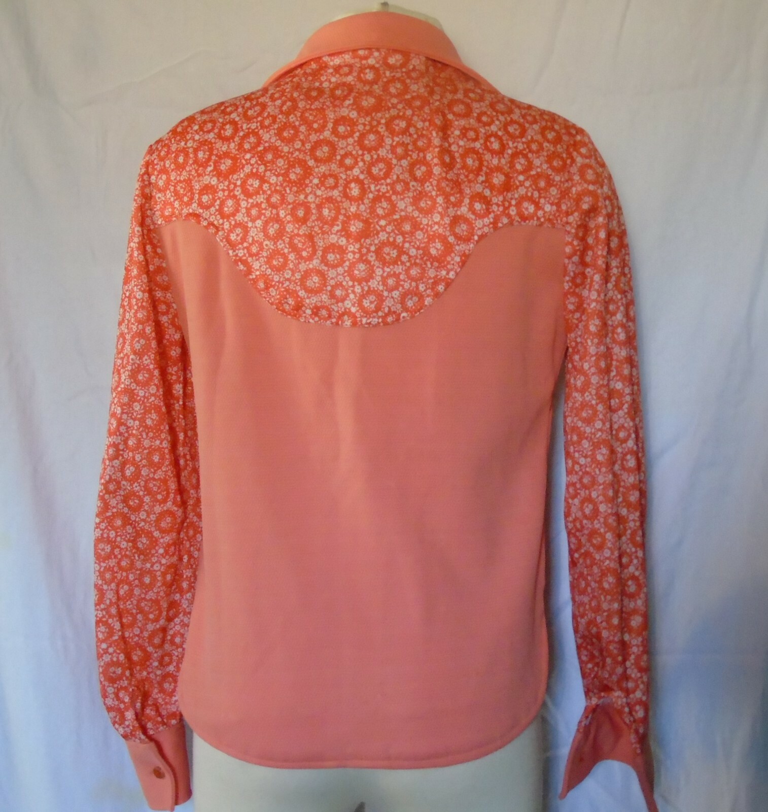 Vtg Polyester Orange Top Shirt Blouse Hand Made Western Look Size Sm Med #4