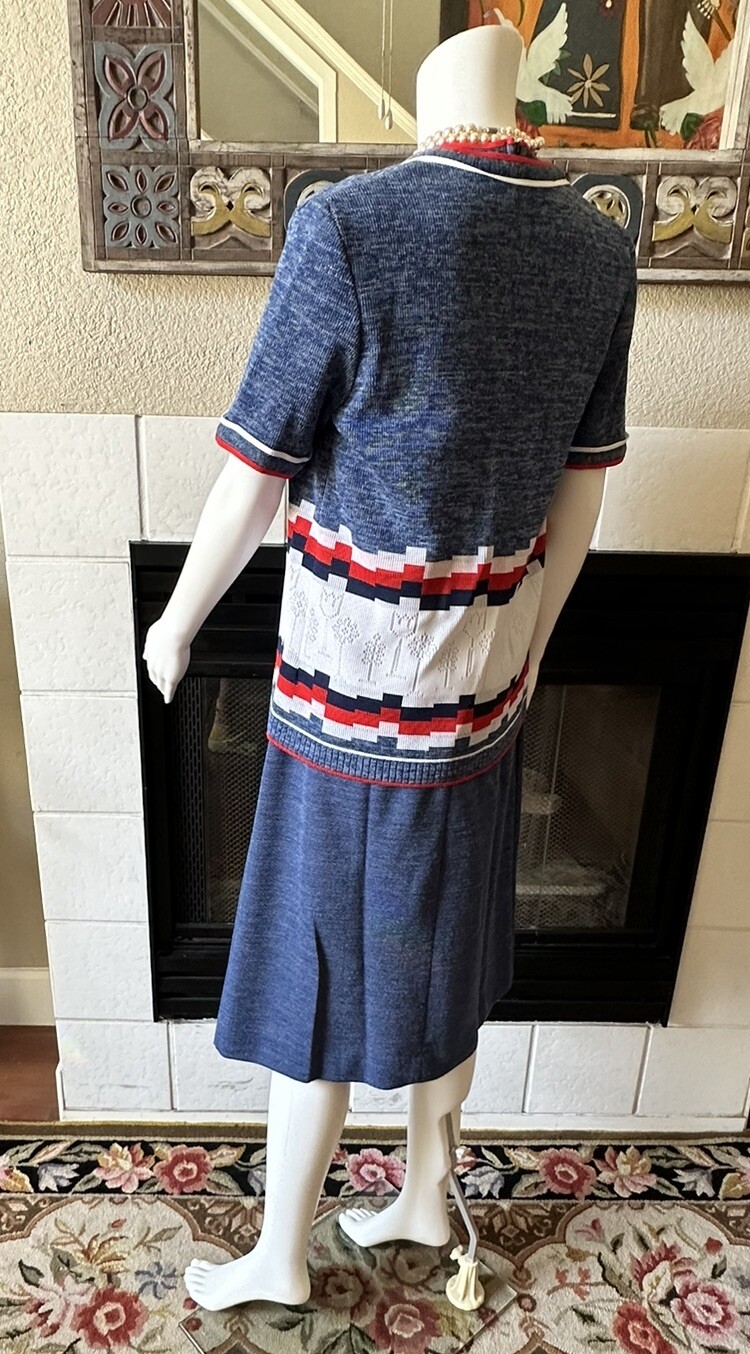 VTG 1960s Bleeker Street Drop Waist Blue Dress & Jacket XL Blue Red White