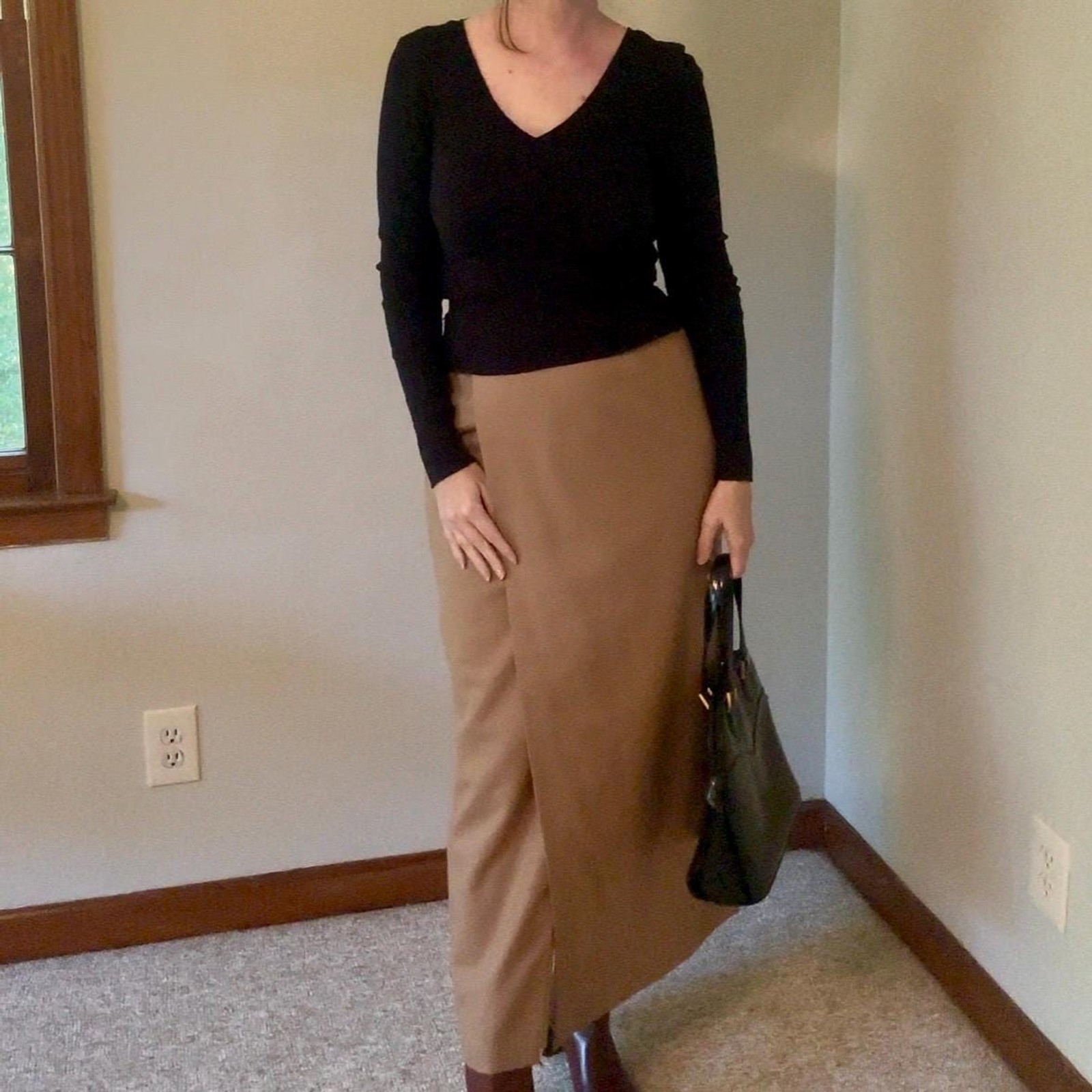 Vintage SISLEY Camel Italian Virgin Wool Wrap Maxi Skirt, 90s Minimalist, Size 6