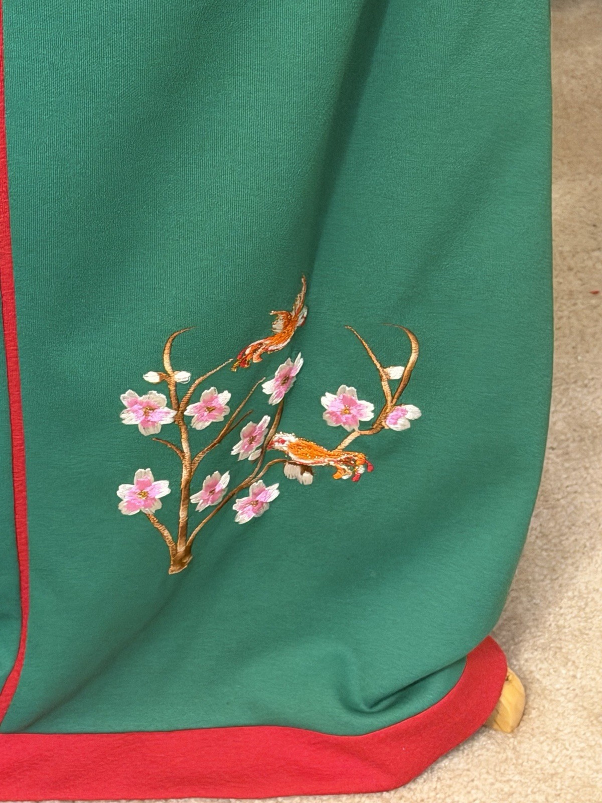 2 Vintage Handmade Embroidered Maxi Skirts Asian Bird & Cherry Blossom 24 Inches