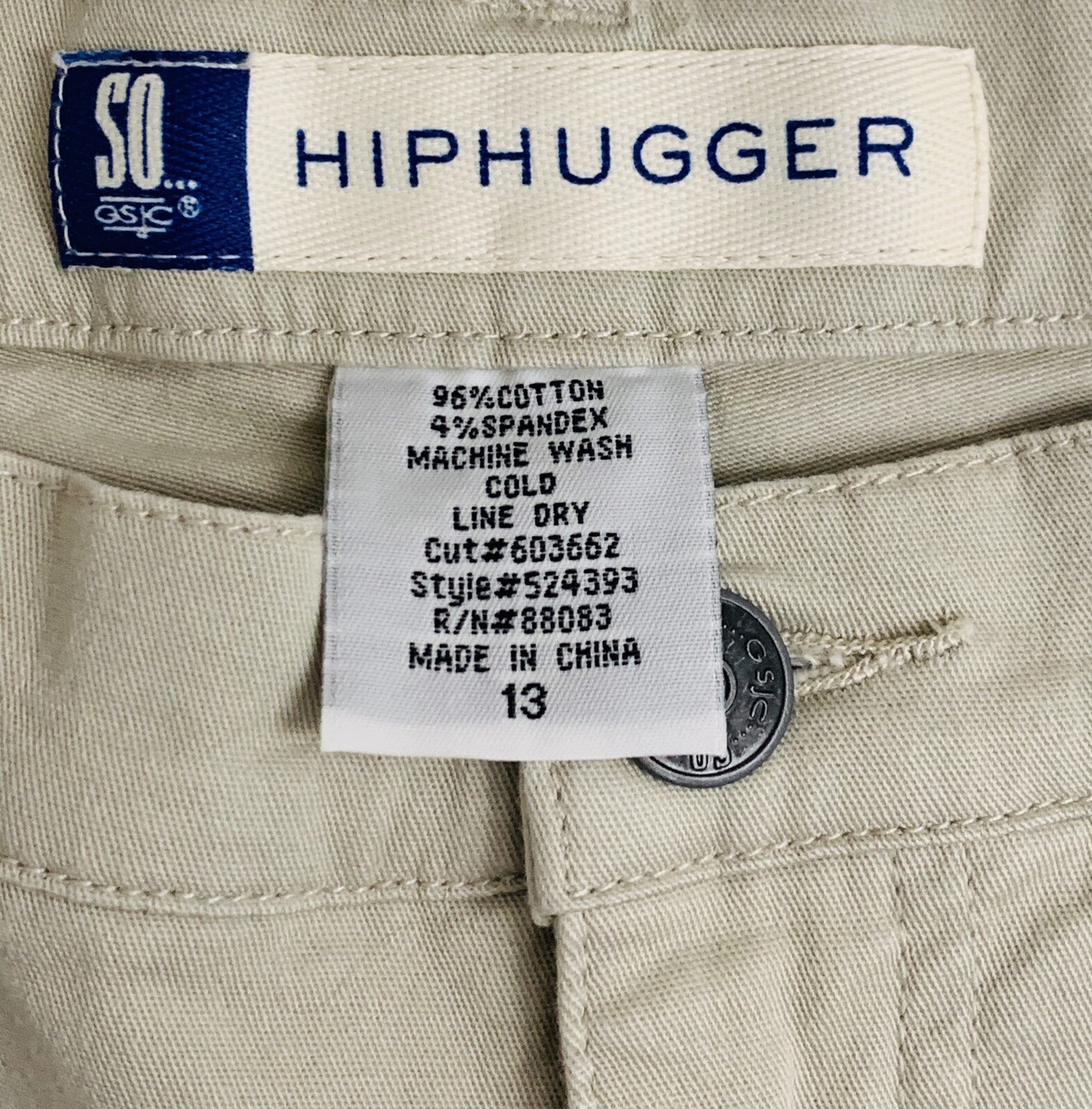 Vintage SO GSJC Hiphugger Shorts Khaki Size 13