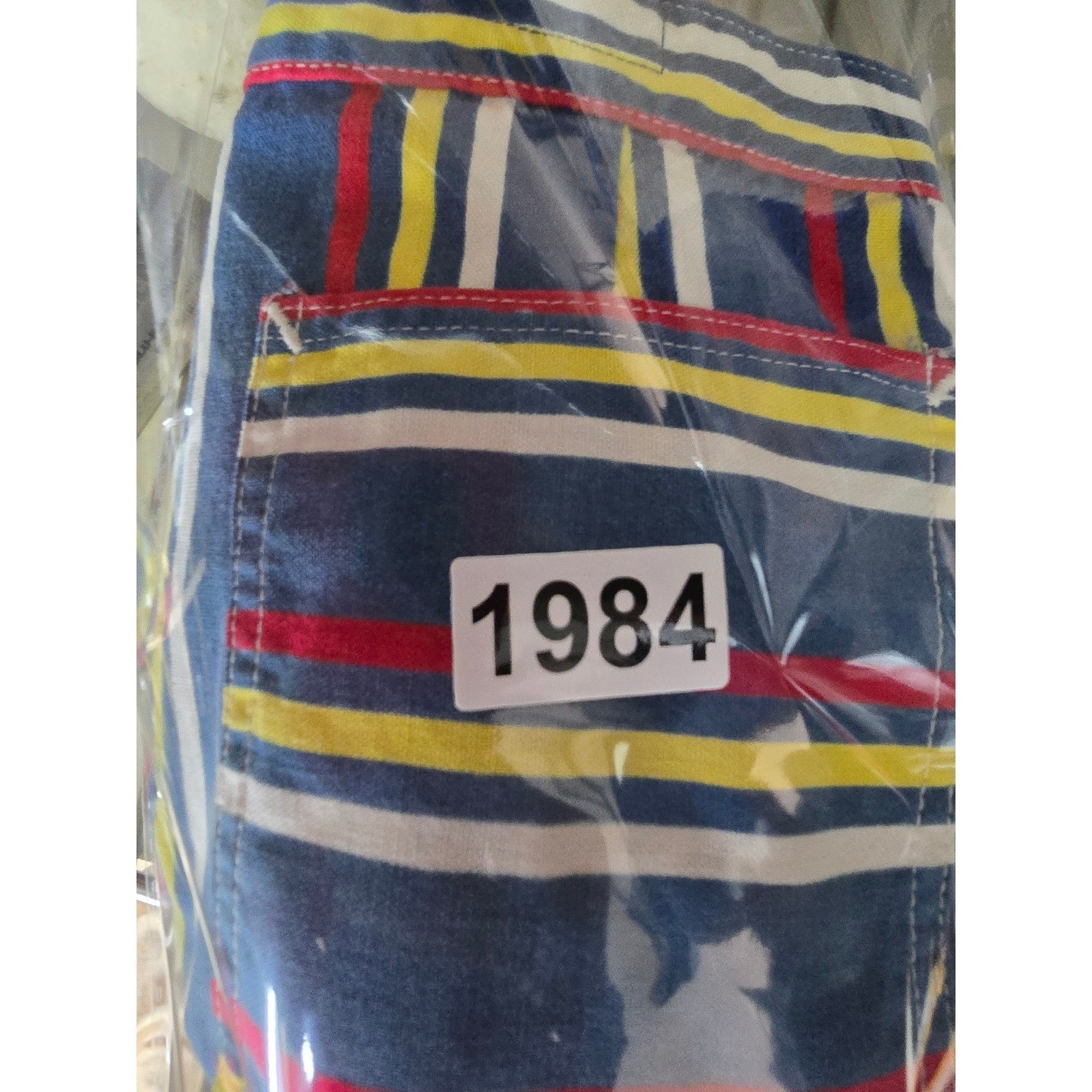 Vintage High Waisted Striped Shorts Blue Red Yellow White Retro Cuffed Canvas S