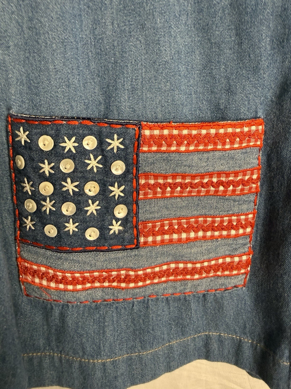 VTG Casey Coleman Denim Jacket American Flag Patchwork Patriotic USA Western