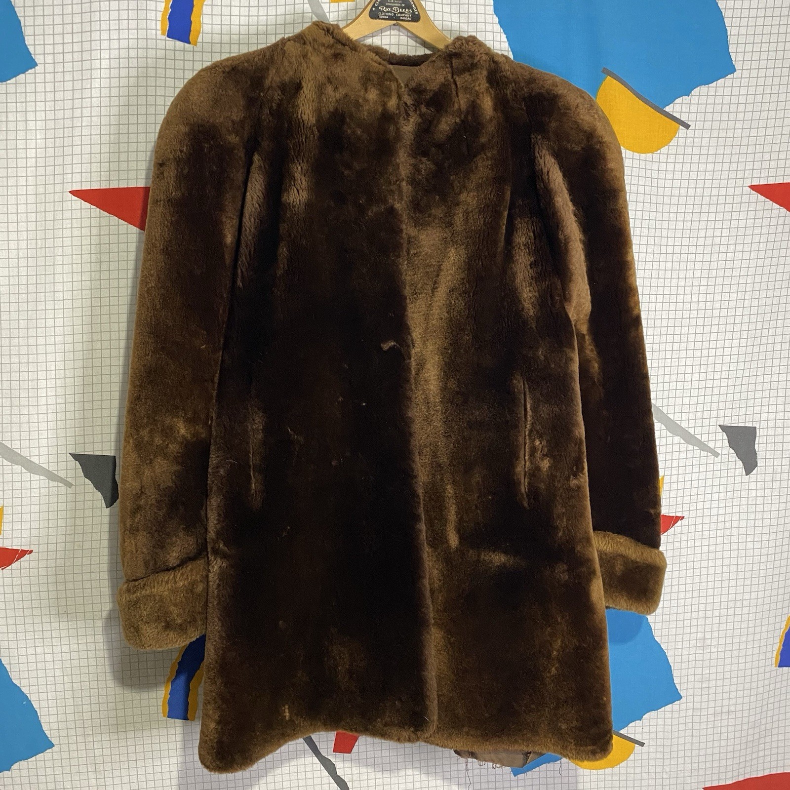 Vintage 50s Brown Mouton Fur Coat Medium Lamb Beaver Mink 60s Velvet Kansas City