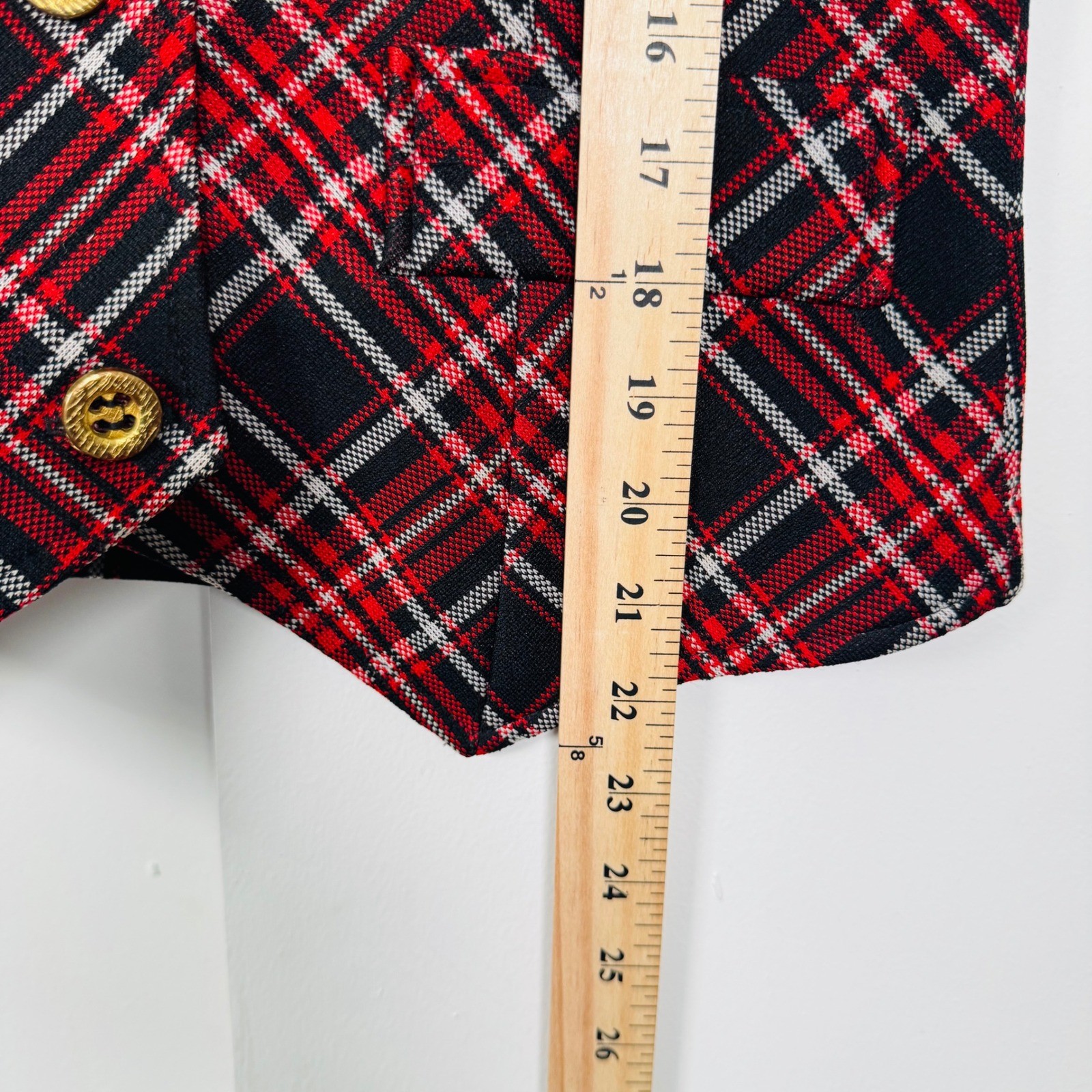 Vintage Montgomery Ward Red Plaid Vest Gold Buttons Size 10 Preppy Academic