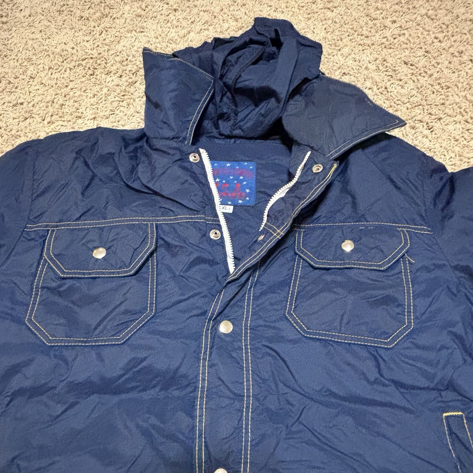 Down Filled Country USA vintage Zip Puffer Jacket blue Women’s XL