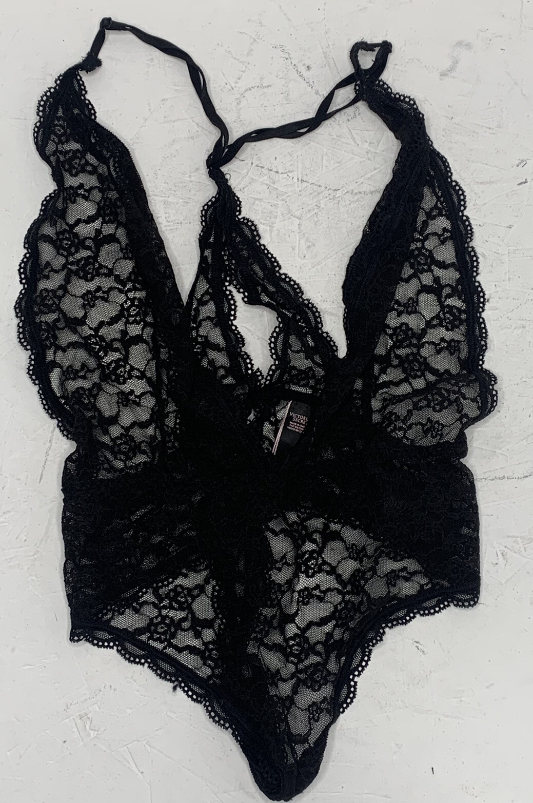 Victoria’s Secret Sm Black Lace Racerback Plunging V-neck Bodysuit Lingerie O3