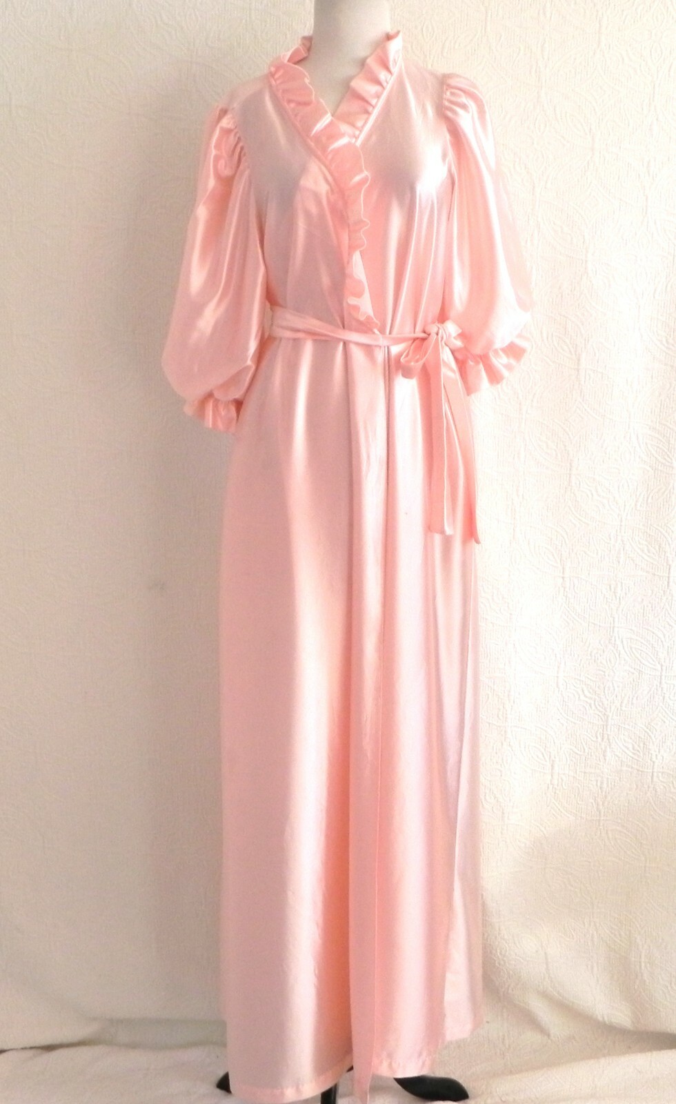 Vtg Montgomery Ward Robe Maxi Belted Pockets Half Sleeve Ruffle Trim Size L