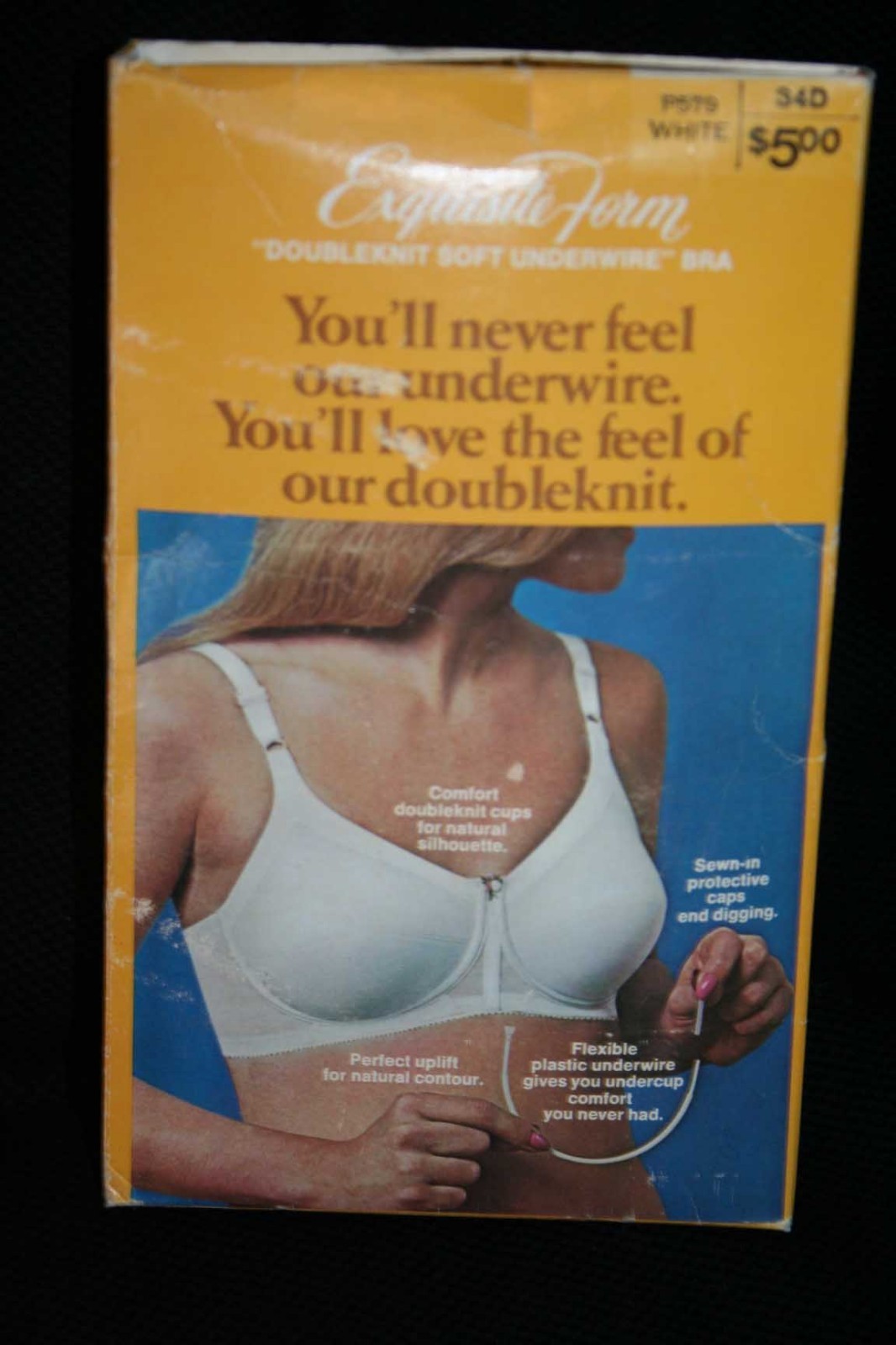 34D VTG 70s NOS Bra Soft Underwire Double Knit Nylon Exquisite Form P579 NIB