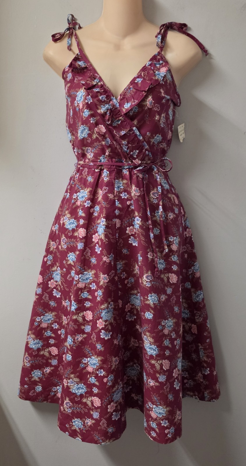 Vintage 70’s Dress You Babes II Fritzi Deadstock V-Neck Ruffle Shoulder Ties S