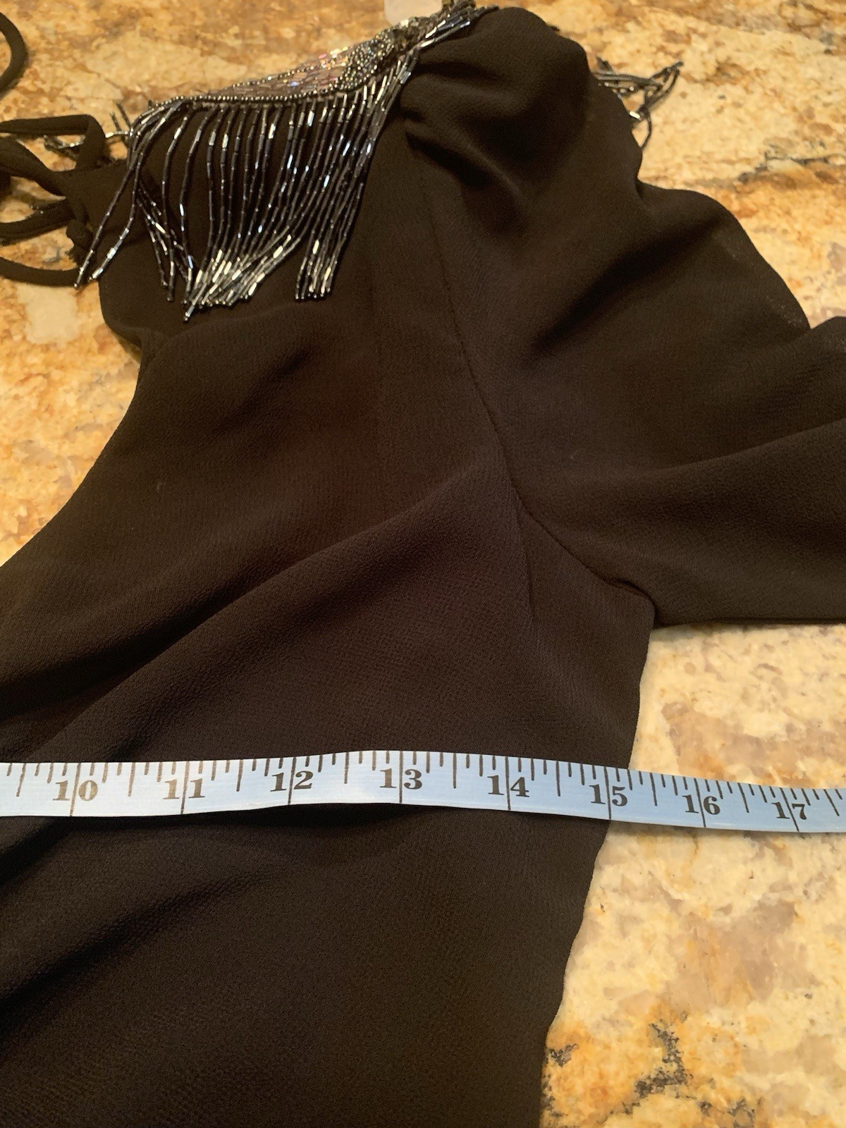Casadei c1982 Black Long Sleeve V Neck Beaded Shoulder Dress SZ 6/8 Vintage