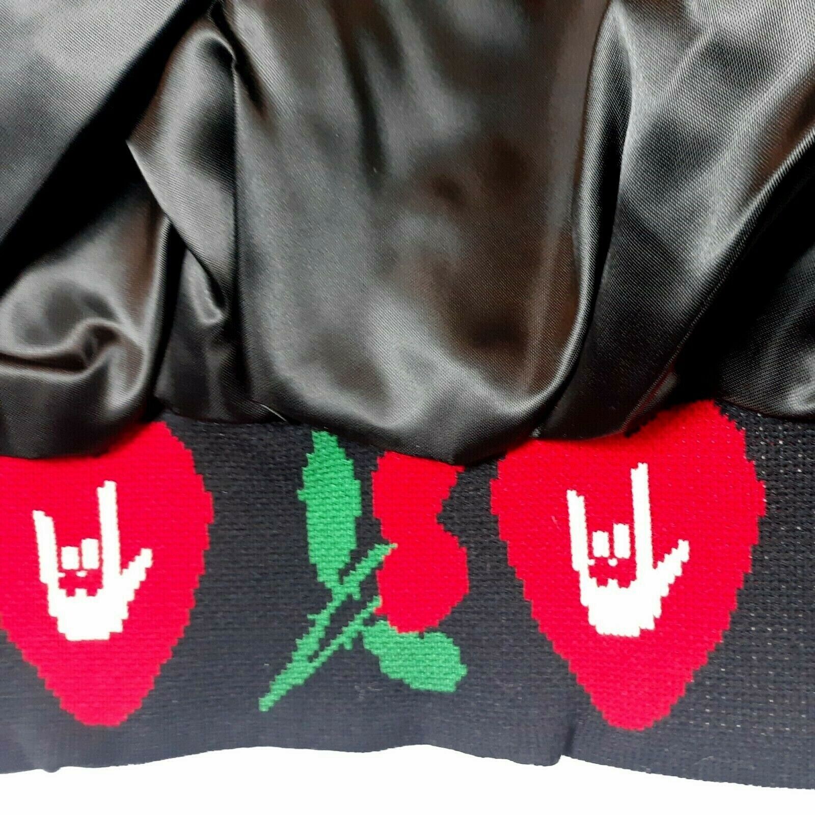 Vtg West Ark Satin Embroidered Rose Love Sign Bomber Jacket Size L Black Hippie