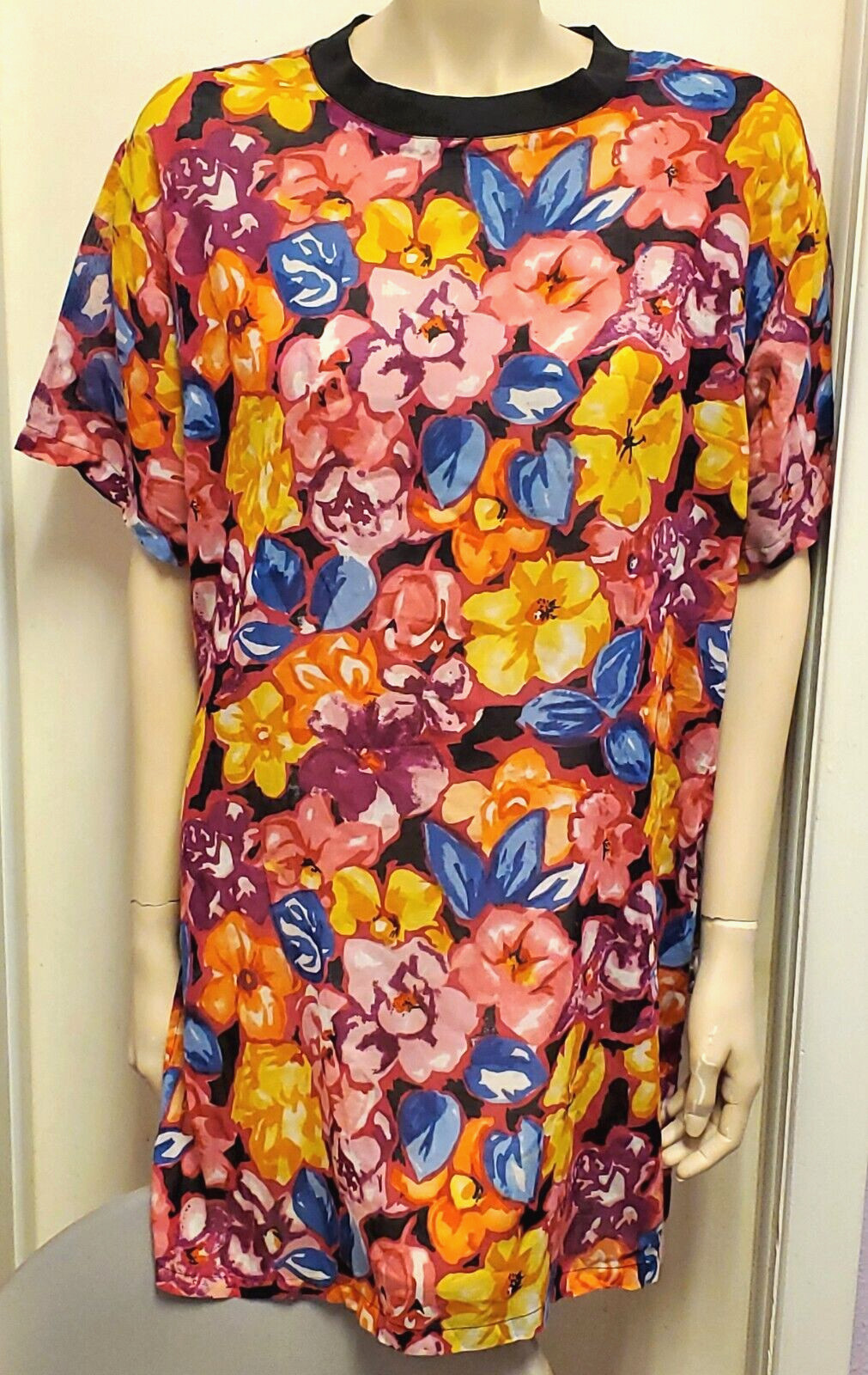 Vintage 1980’s/1990’s URBAN OASIS Bright Floral SHEER Tunic/Dress NWT Sz M