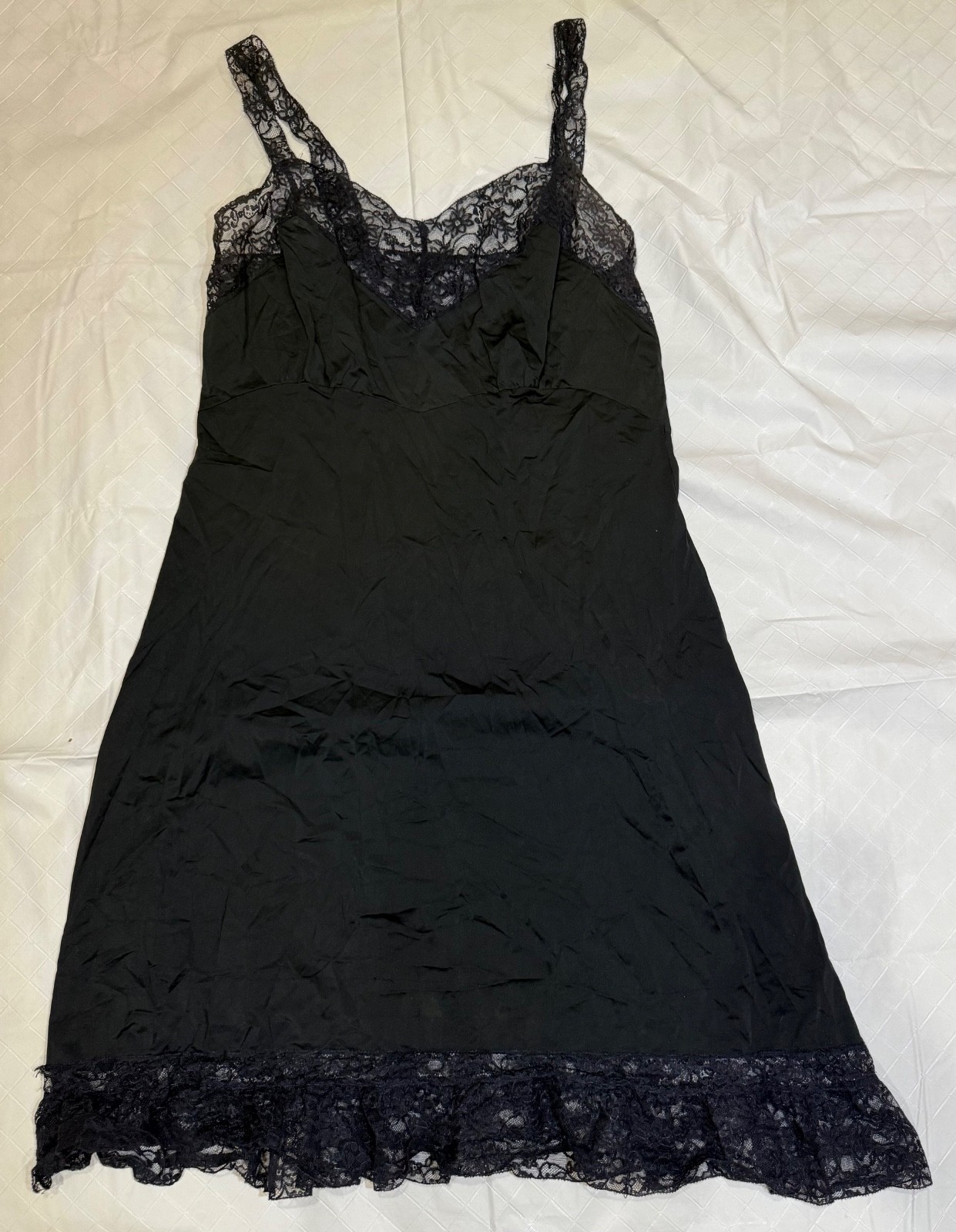 VINTAGE American Maid Nightgown Slip Lingerie Black Sz 42 Nylon Lace Top/Bottom