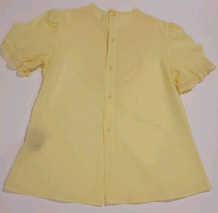 Prairie Blouse Shirt Lace Front Button Back Short Sleeve Cottagecore Vtg Yellow