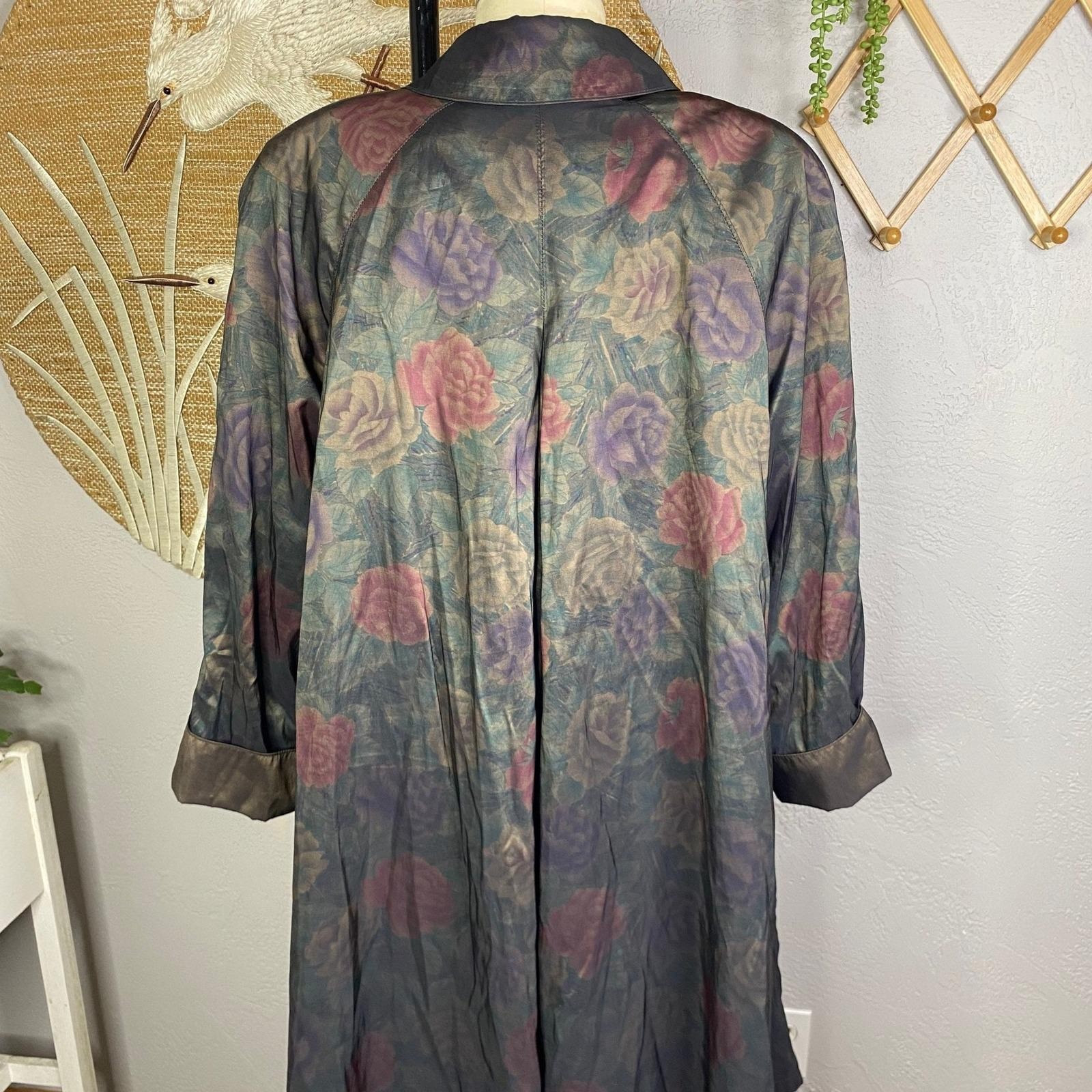 Vintage Iridescent Floral Trench Coat, Cottagecore Windbreaker, Size 10