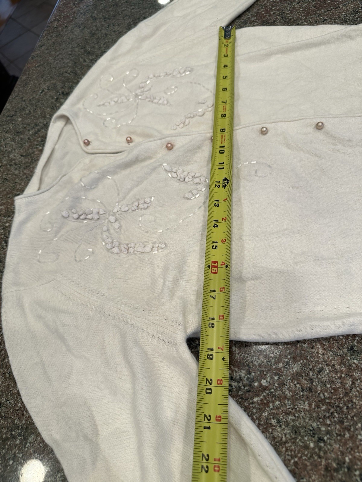 1950s Ivory Cardigan Pear Beaded Wedding Bridal Honeymoon Wool Sweater 50s VTG