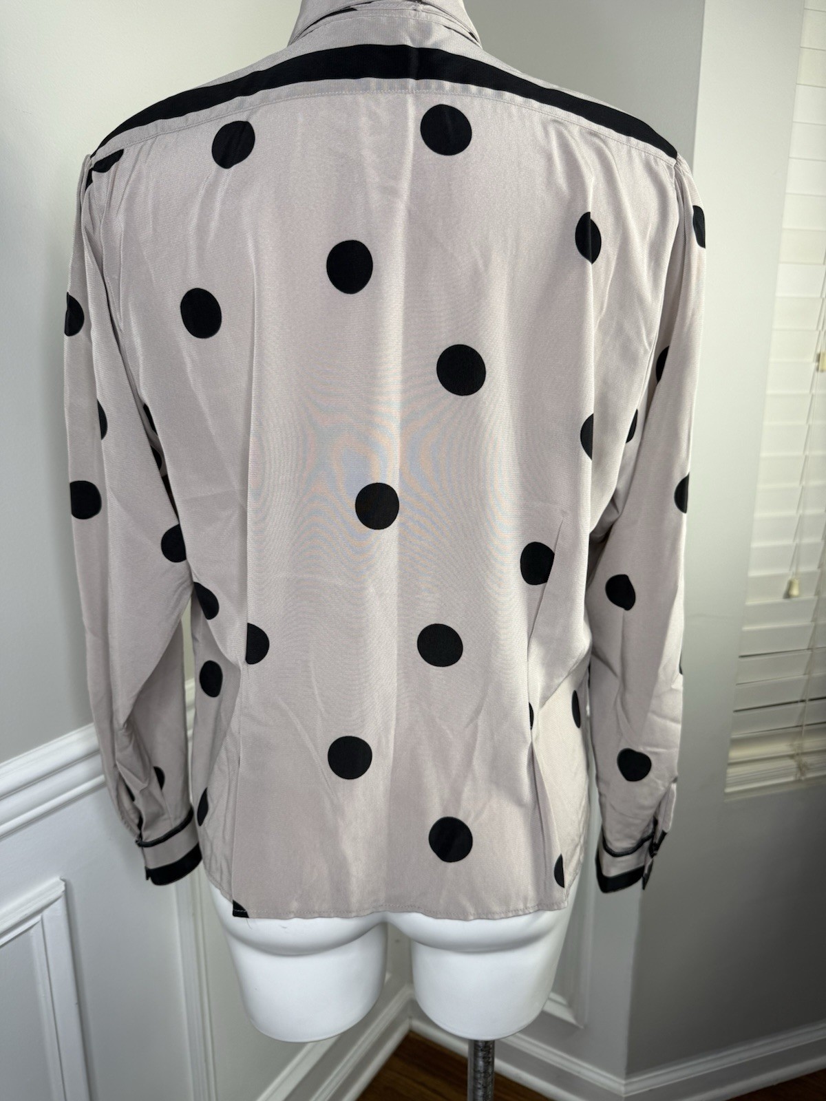 Vintage Stuart Lang Flowy Button Down Blouse Polka Dot Detachable Scarf Sz 12 L