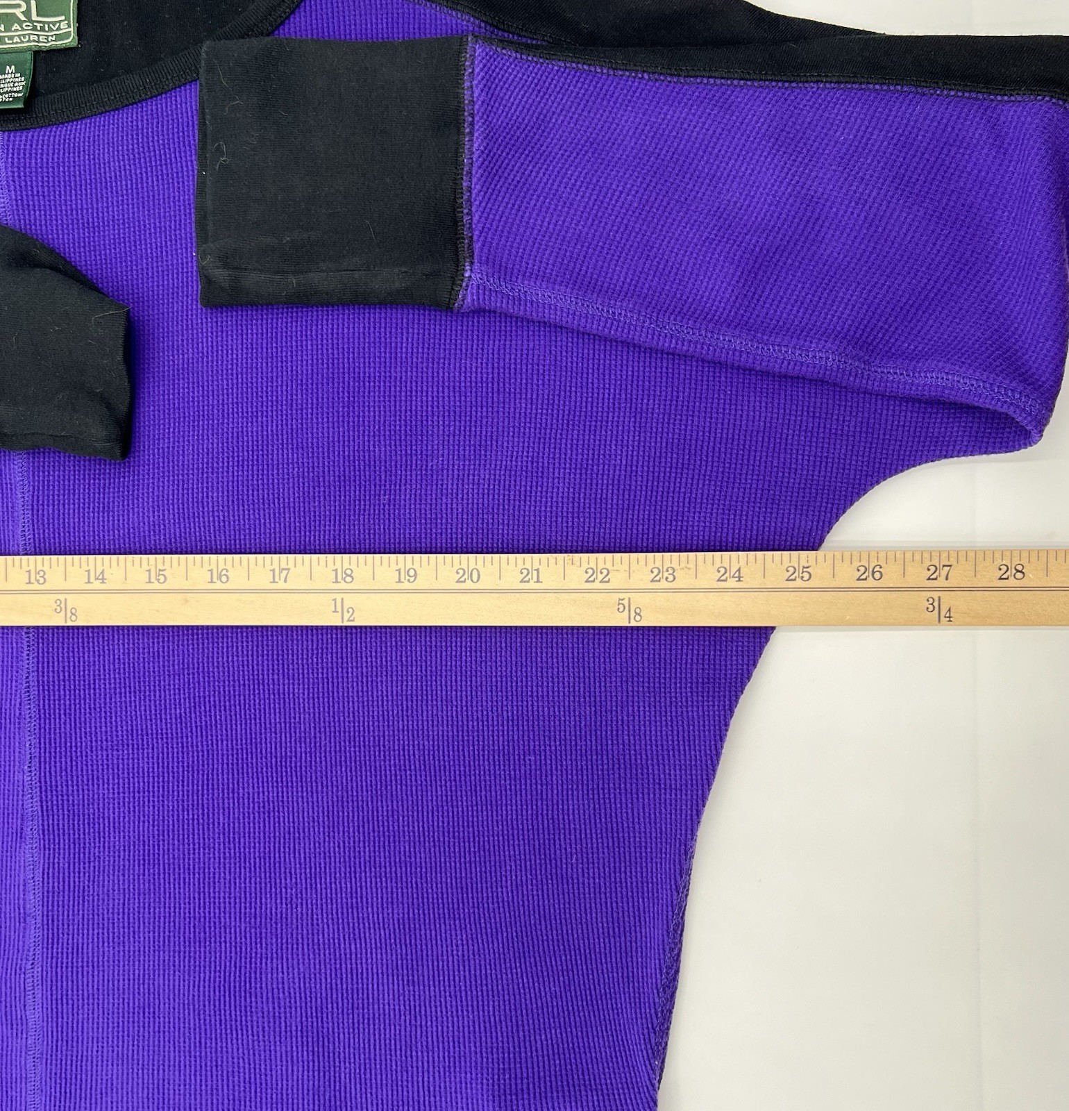 Y2K Lauren Ralph Lauren Waffle Knit Thermal Shirt Purple Black Oversized Medium