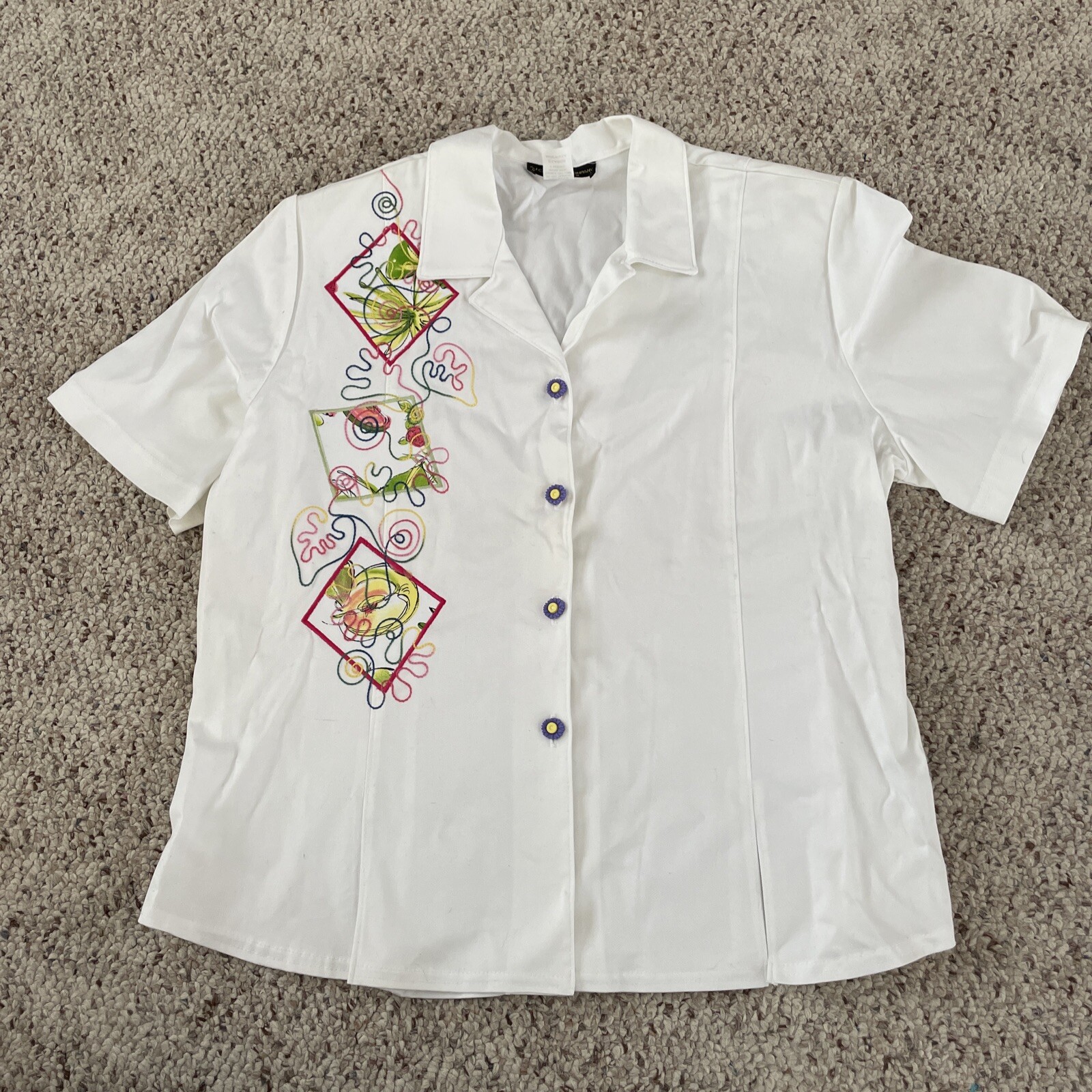 Vtg AJ Clothing Company Miami Women’s XL Colorful Flower Button Shirt Blouse Top