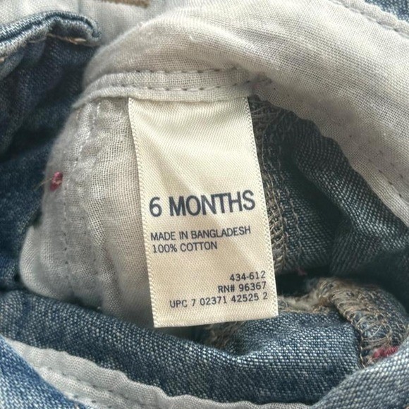 OshKosh B’gosh Girl Vestbak Denim Overalls Medium Wash 6 Months Pink Accents
