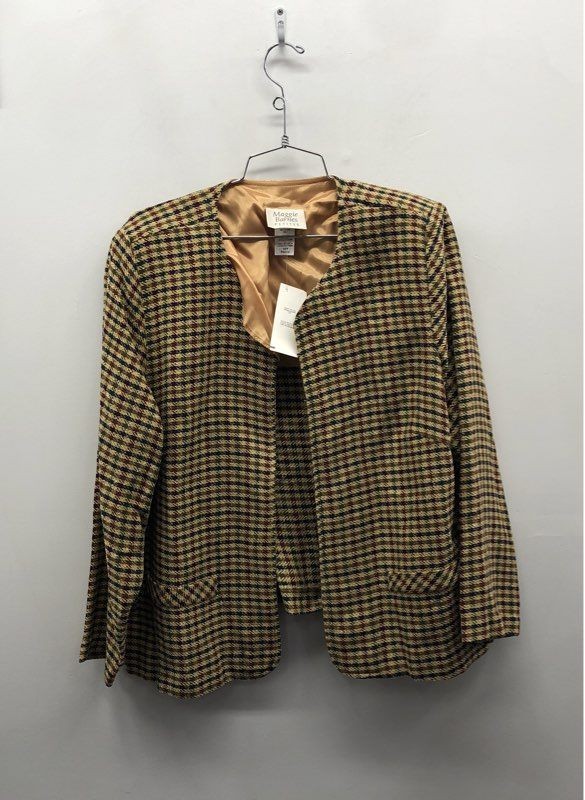 Vintage 90s Maggie Barnes Women’s Houndstooth Plaid Open Blazer Jacket NWT 16W P