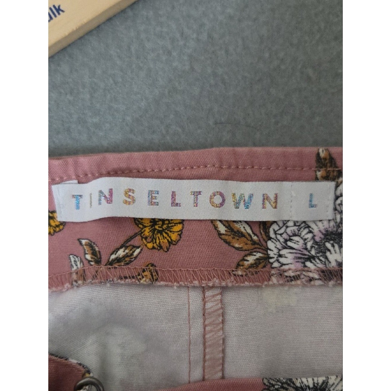Tinseltown Mauve Floral Button Pinafore Overall Jumper Mini Dress – Size Large