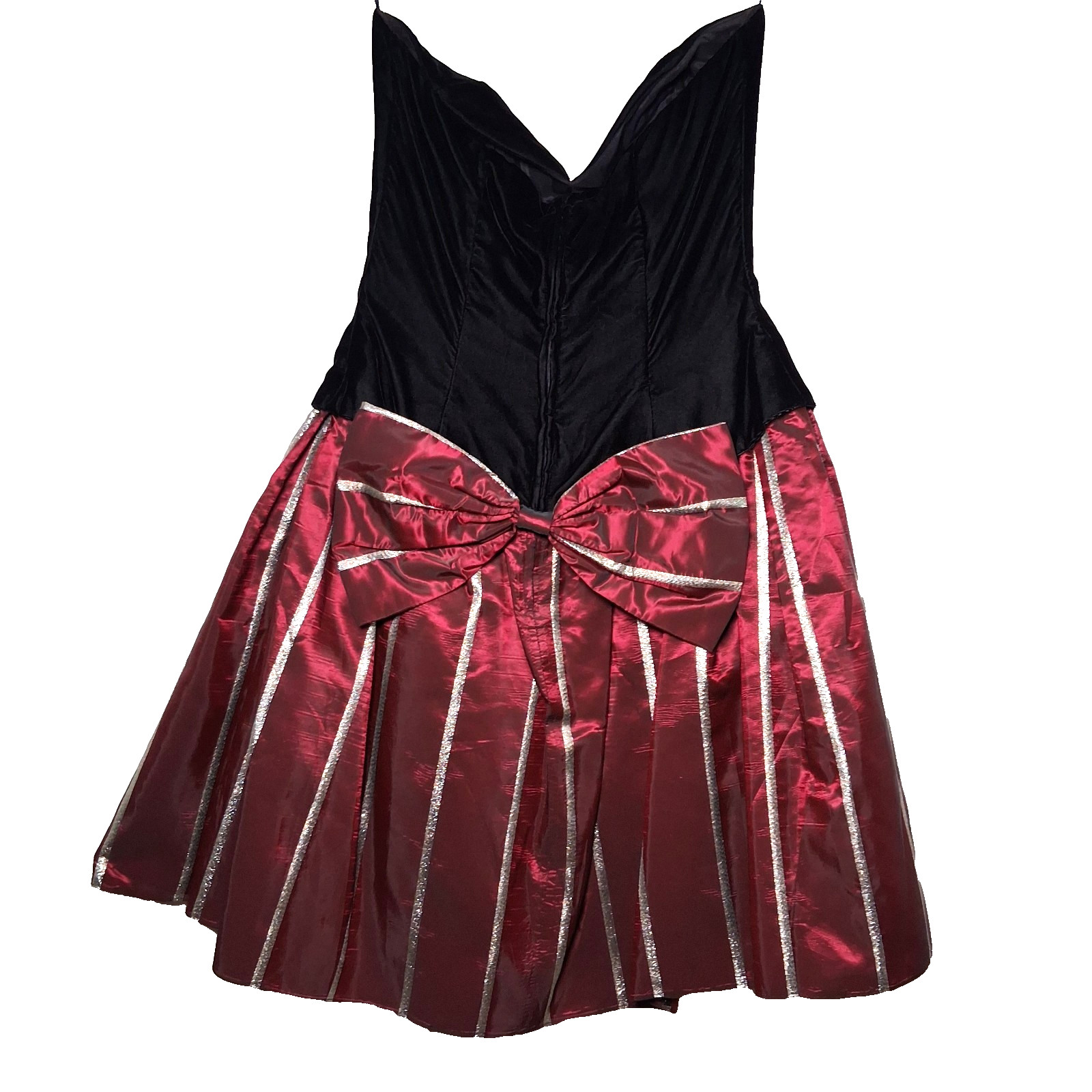 Vintage Jessica McClintock Gunne Sax Dress 13/14 Black Velvet Burgundy Gold Bow