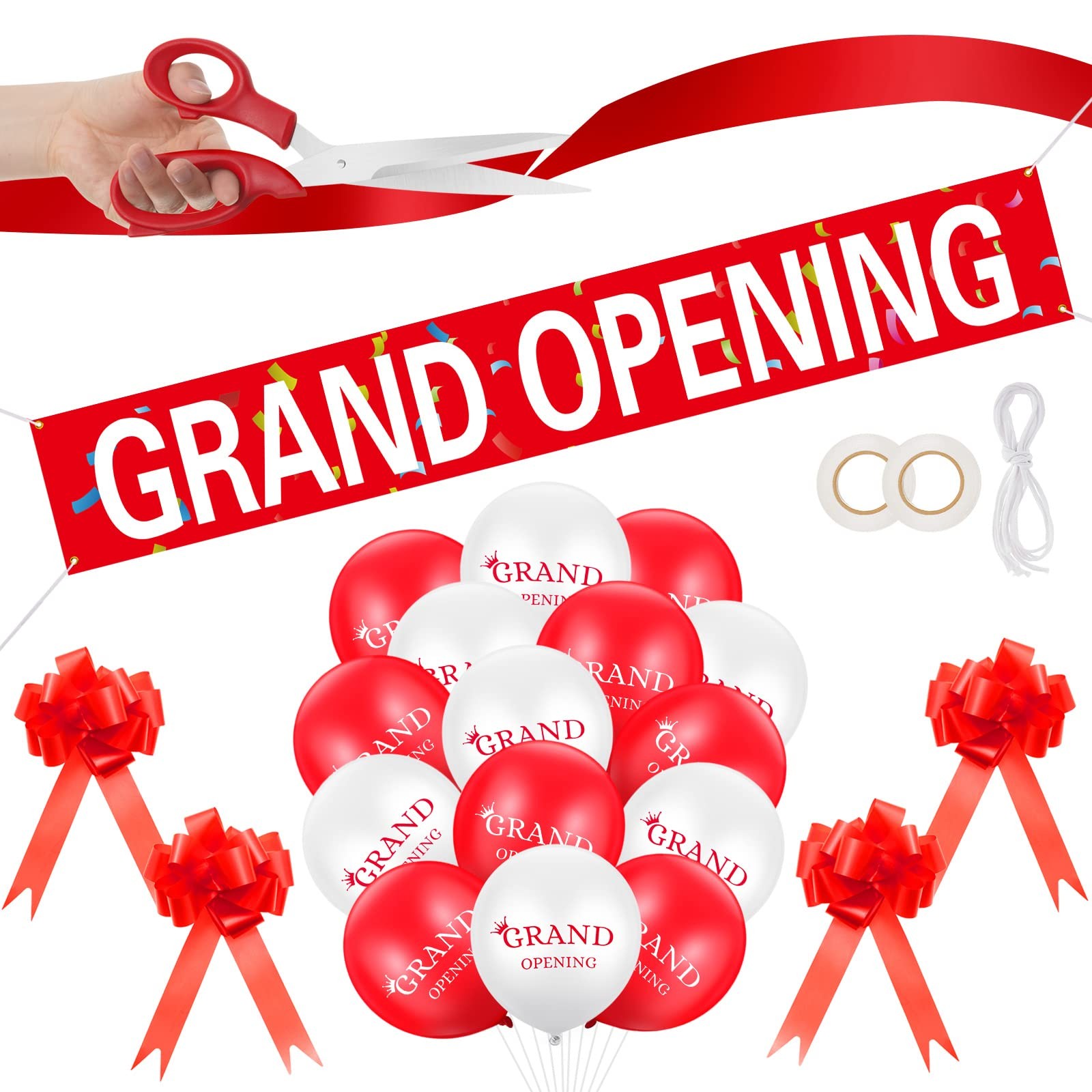 Grand Opening Ceremony Kit, Banner, Balloons, Scissors, Ribbon, Bows