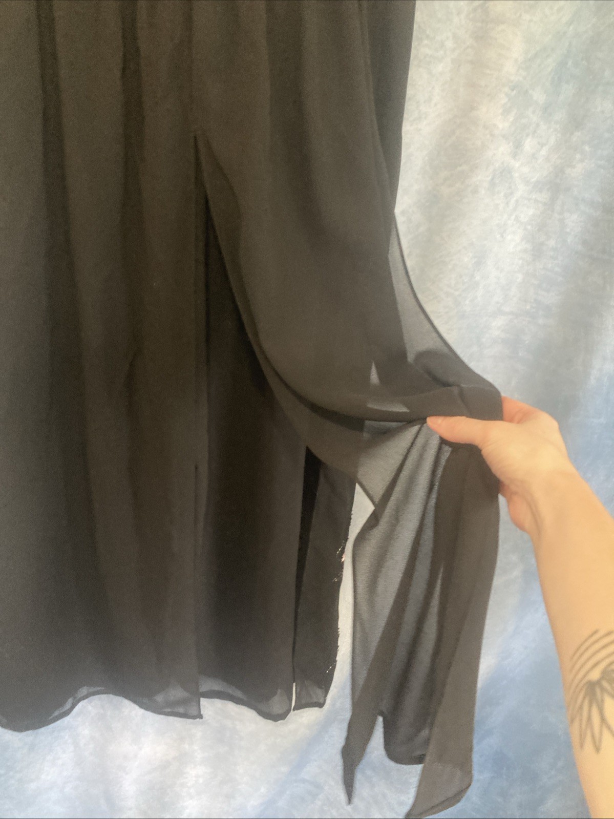 Vtg 90s Y2K Adrianna Papell Black Sheer Wide Leg Palazzo Pants Beaded Floral 1X