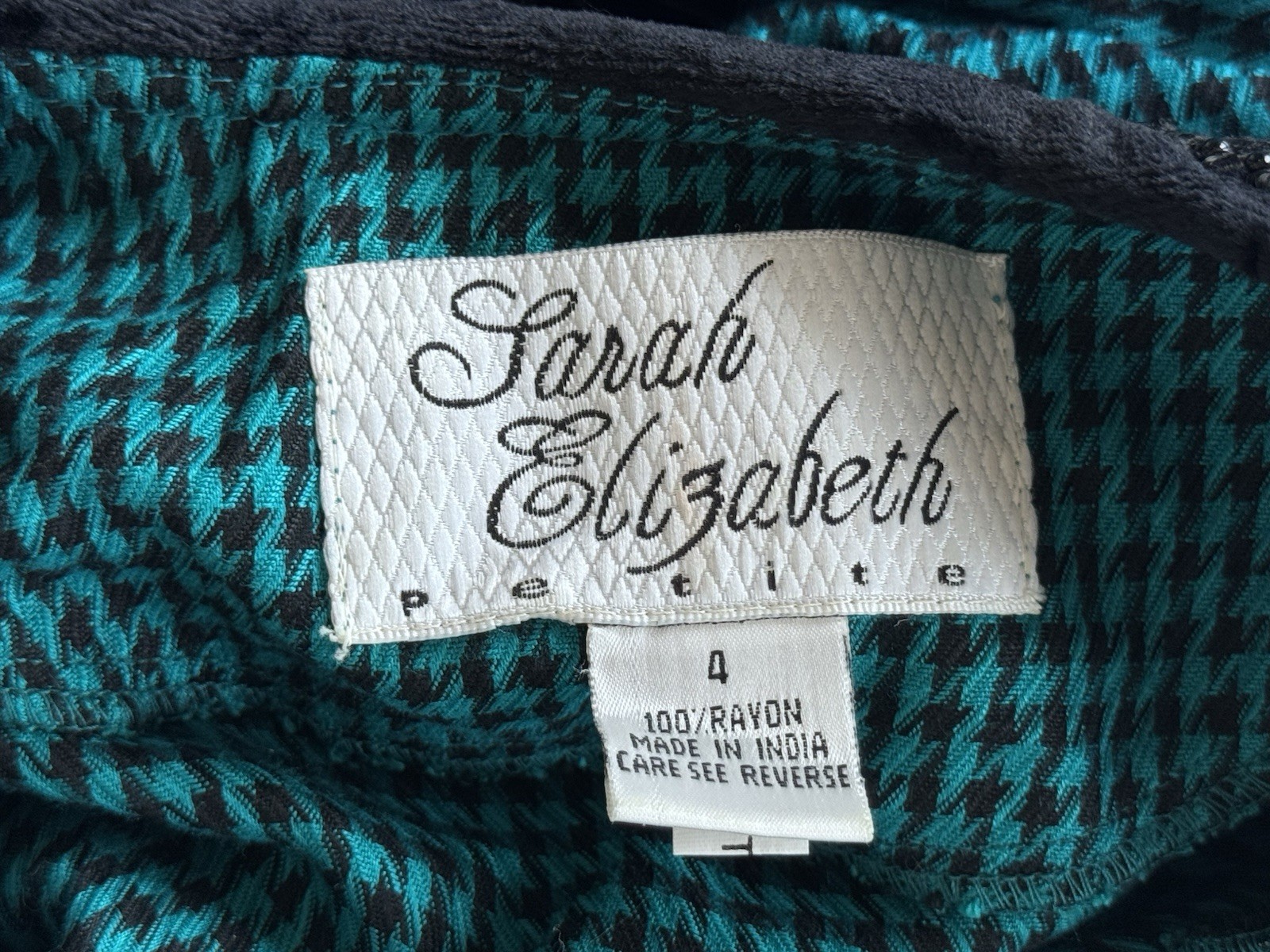 Vintage 80s Sarah Elizabeth Beaded collar Teal Gingham Goth Check Maxi Dress