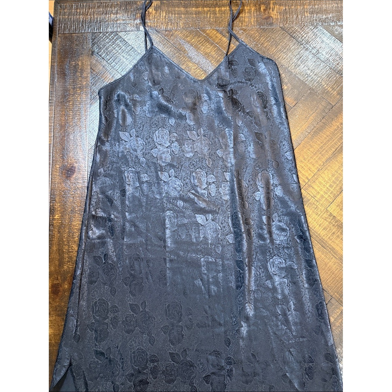 Vintage Romance Du Jour Black Jacquard Slip Dress L Y2K Goth Coquette