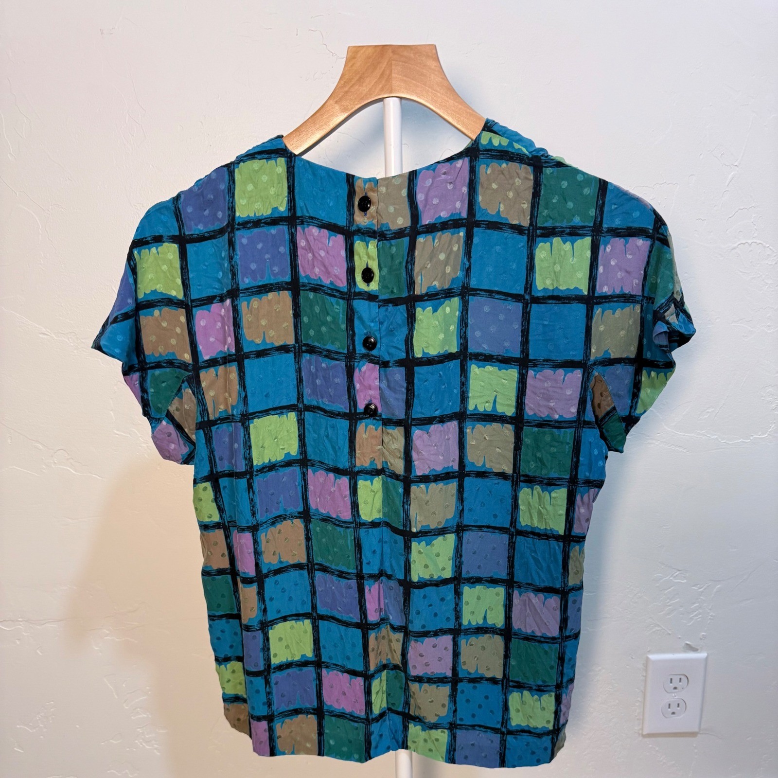 Vintage 80s Julie Francis 100% Silk Blouse | Geometric Print Artsy Career Wear